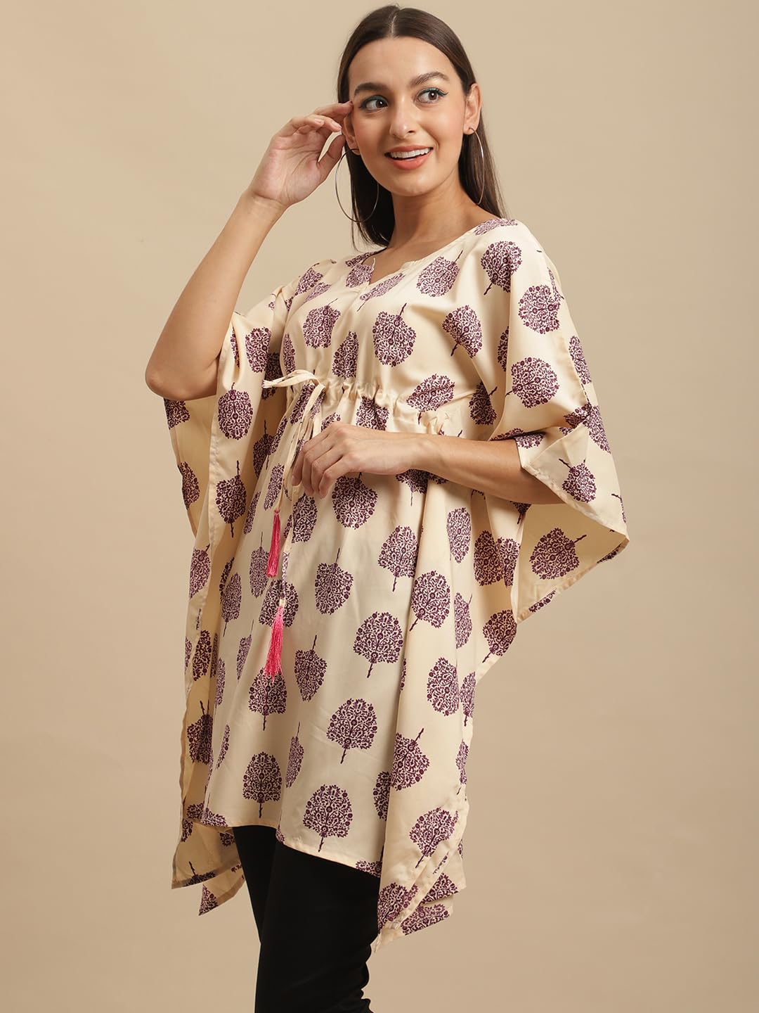 Preneum Women's Striped Regular Fit Kaftan (A-KFT-08_Cream XL) 2