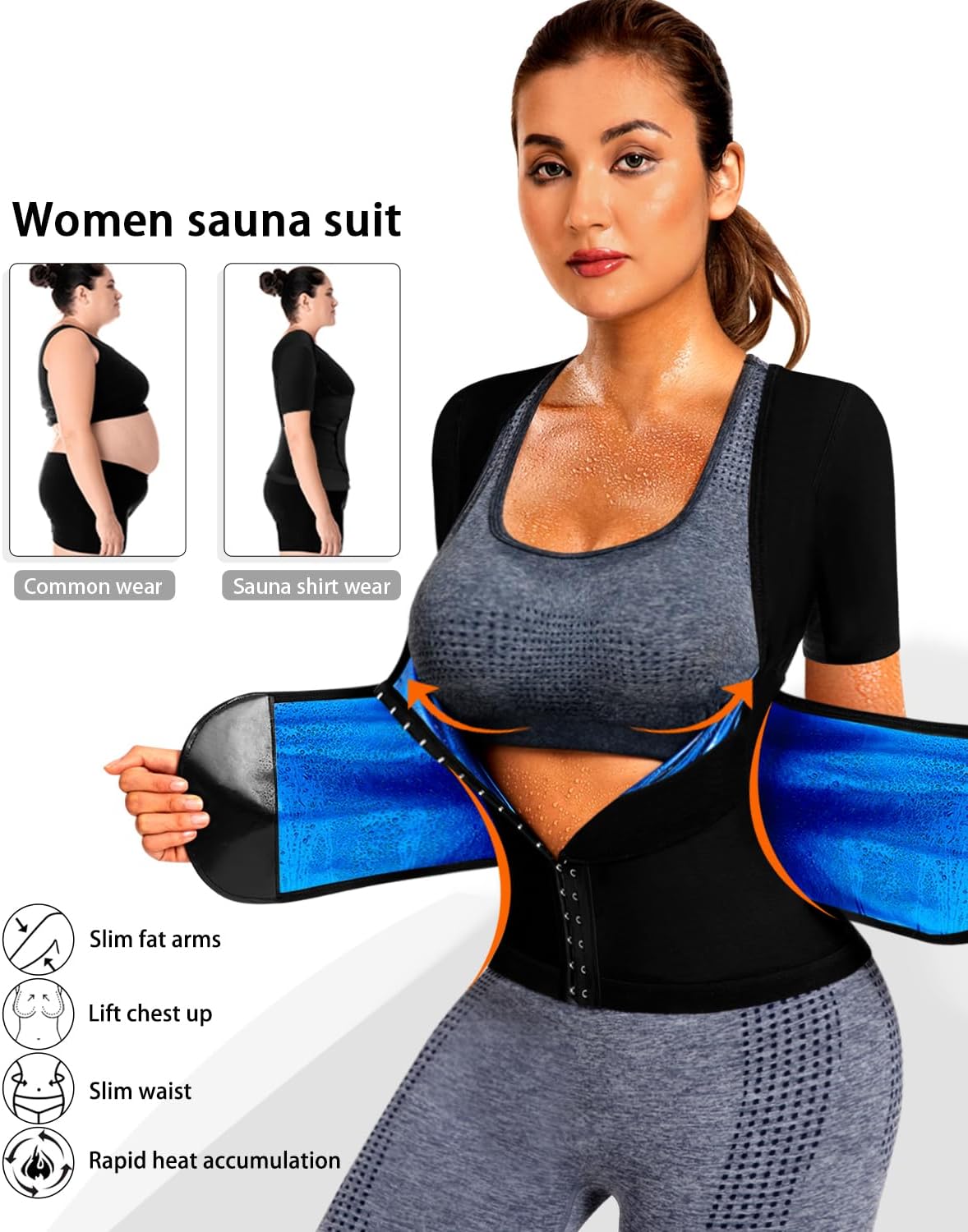 Sauna Suit for Women Slimming Shirt Sweat Vest Heat Trapping Tank Top Workout Shaperwear,Adjust Belt,Breathable Armpit - Image 2