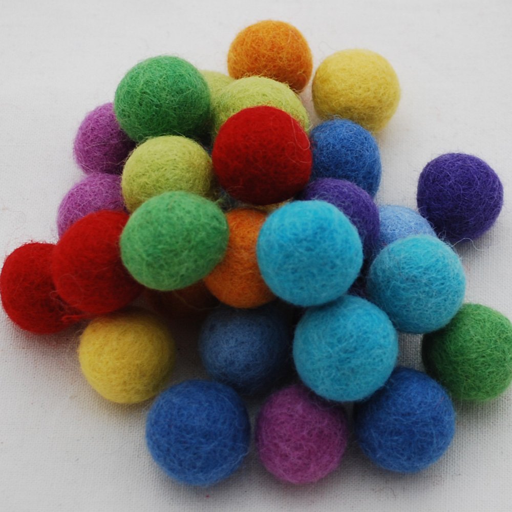 Oriental Direct 100% Wool Felt Balls 2cm - 30 Count - Rainbow Mix