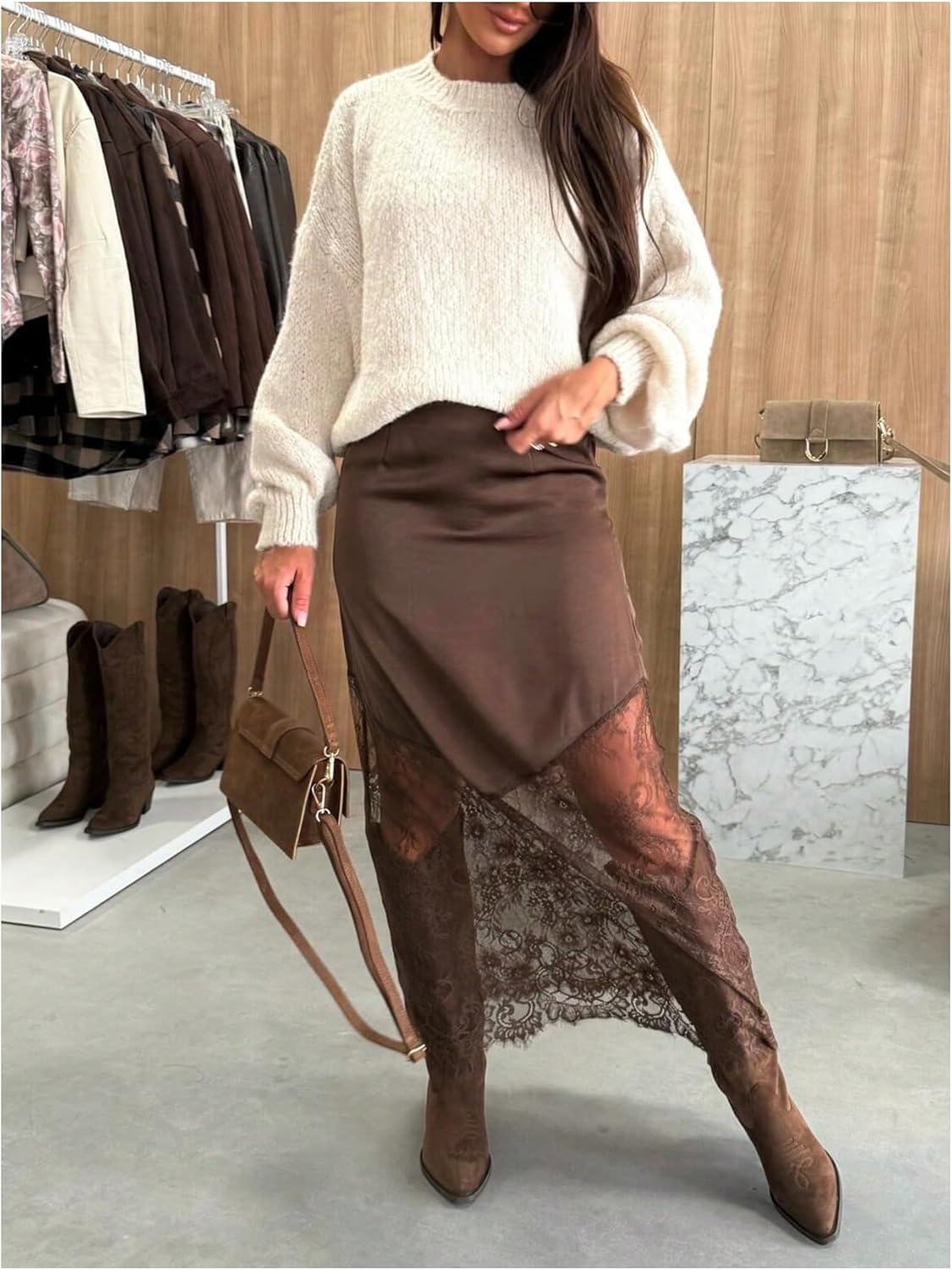 Floerns Women's High Waisted Lace Skirt Western Concert Outfit Party Long Skirts