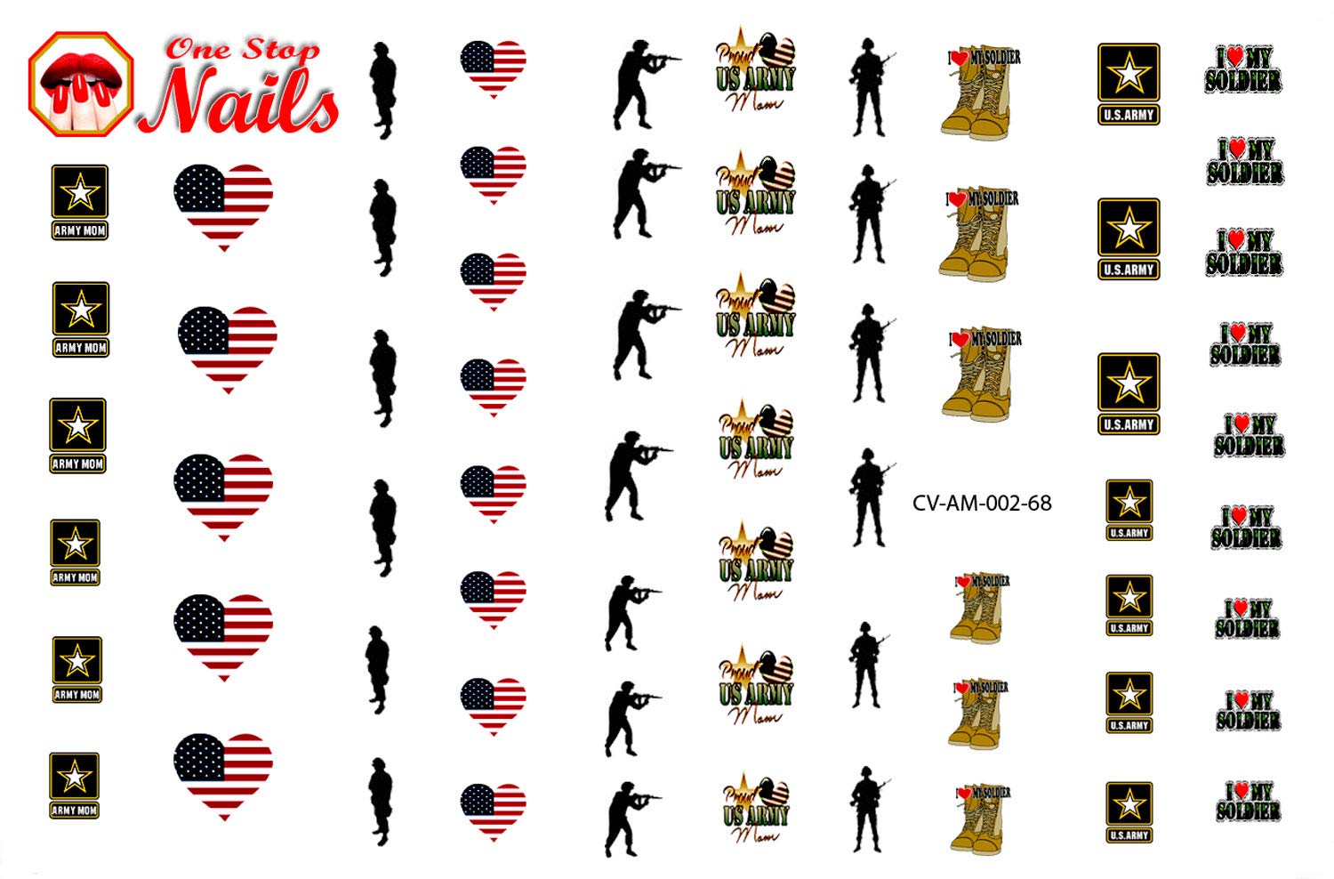 Army MoM Clear Vinyl Peel and Stick Nail Decals (NOT Waterslide) by One Stop Nails V1A.