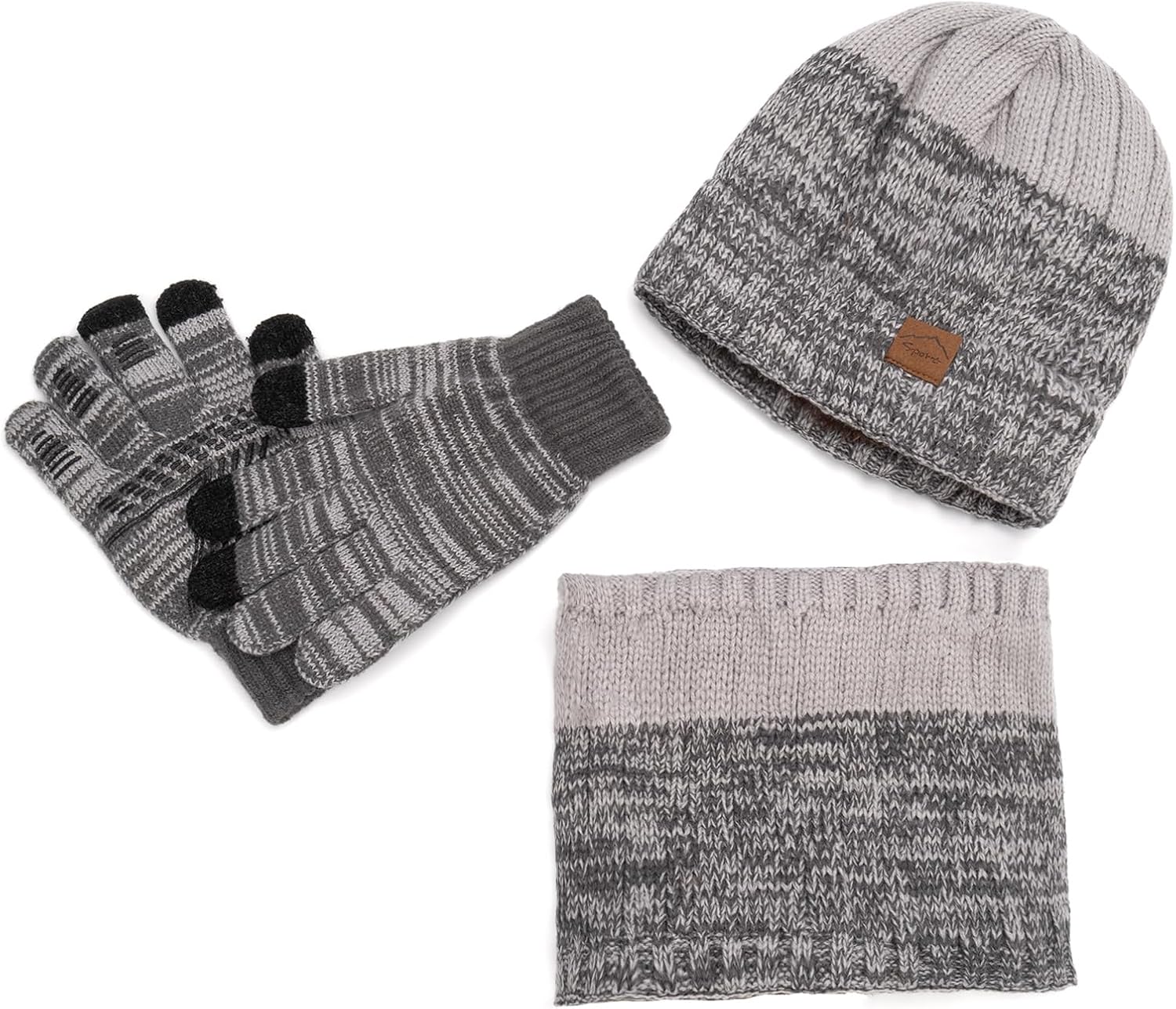 Kids Winter Hat Scarf Gloves Set, Warm Knit Beanie Cap Mitten Gloves Neck Scarves for 5-12 Years Old