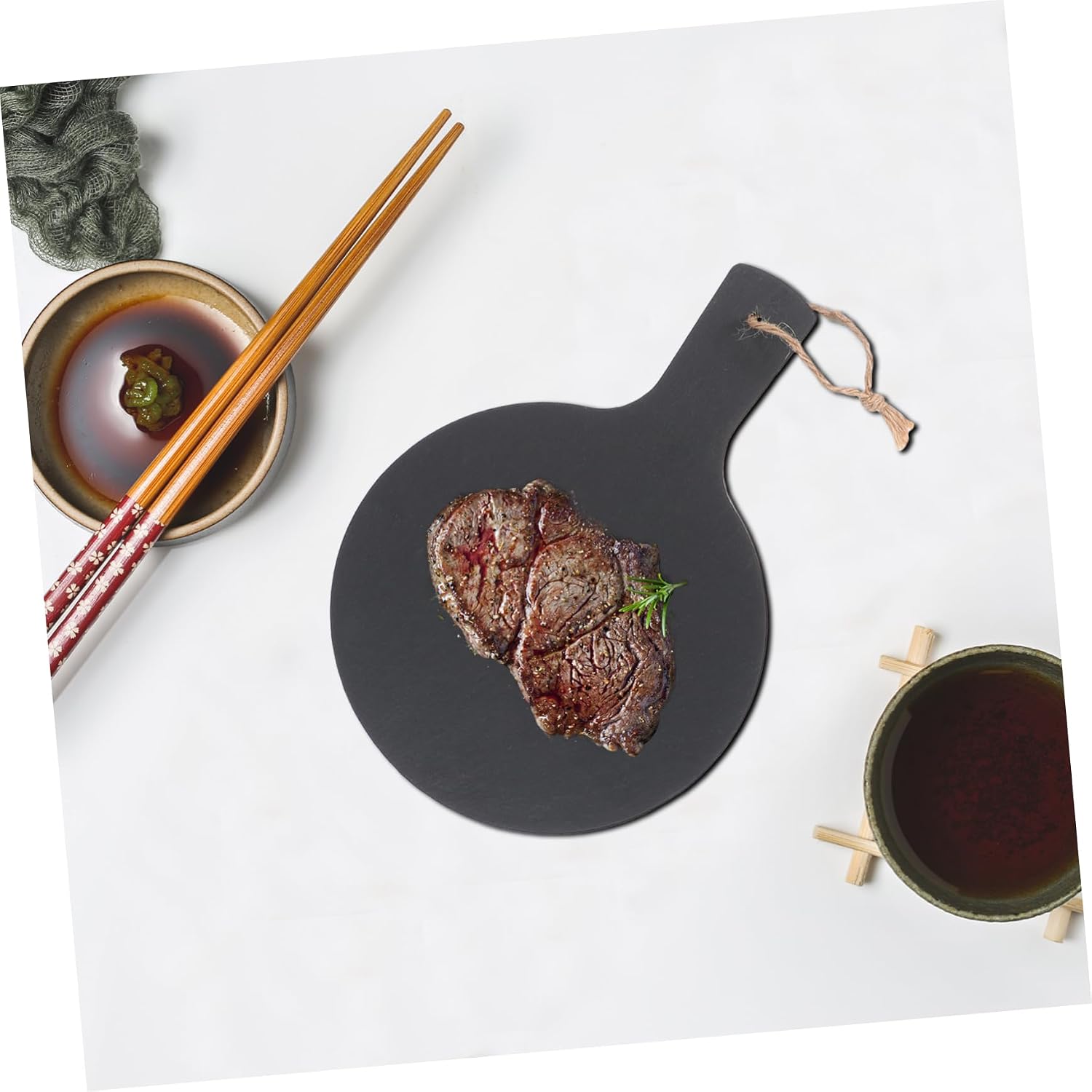 Serving Plate for Steak Bread Natural Stone Sushi Black