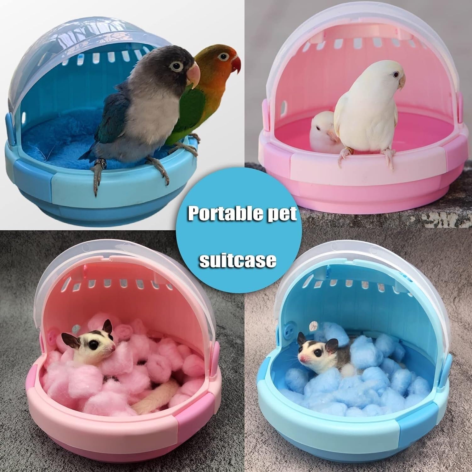 Gabbia per uccelli Gabbia Canarini Gabbia Per Trasportini Per Uccelli Con Manico Valigia Da Viaggio Portatile Per Pappagalli Leggera Per Animali Domestici Trasparente Voliera Robusta(Pink)