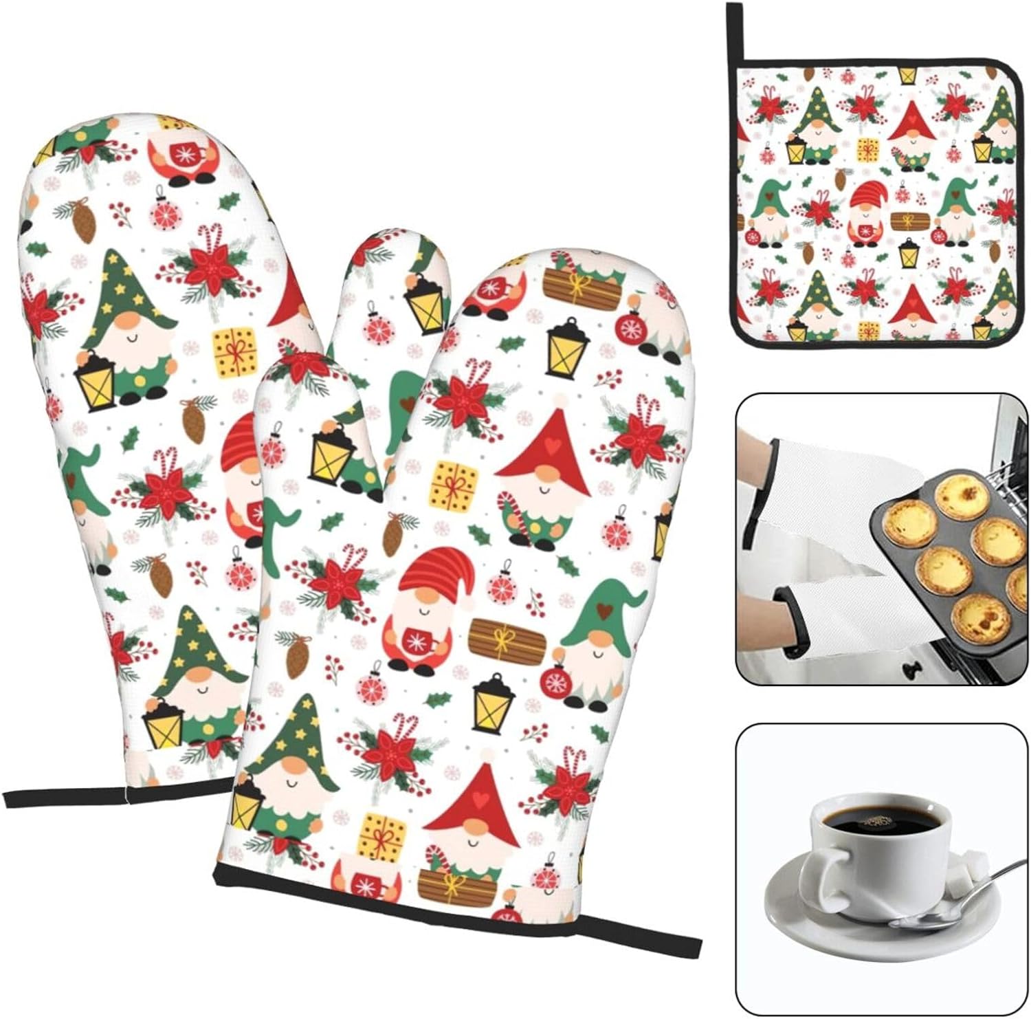 Cute Gnome Print Heat Resistant Microwave Gloves, Used for Baking, Cooking, and Fashion Kitchen Essentials