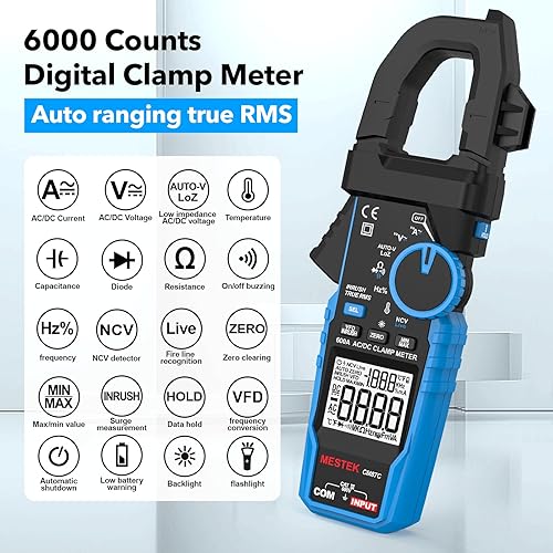Miniatura 20 de MESTEK Inrush - Medidor de abrazadera digital, TRMS 6000 cuenta multímetro de voltaje con modo VFD y LOZ, amplificador de corriente CA/CC de 1000 A