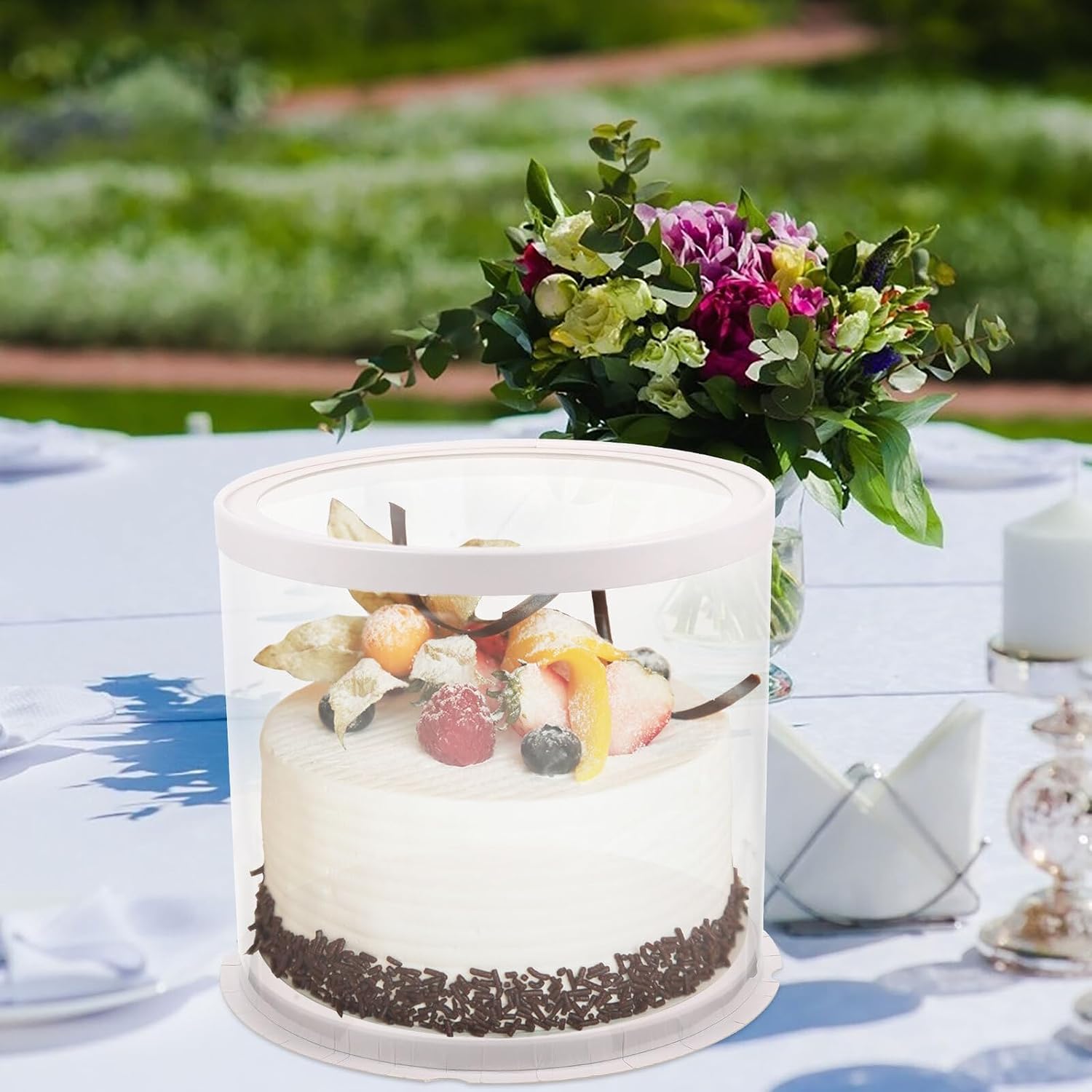SEWACC Bakery Cake Carrier Box 8-inch White Double Layer round Cake Box with Lid for Birthday Baking Packaging 2pcs