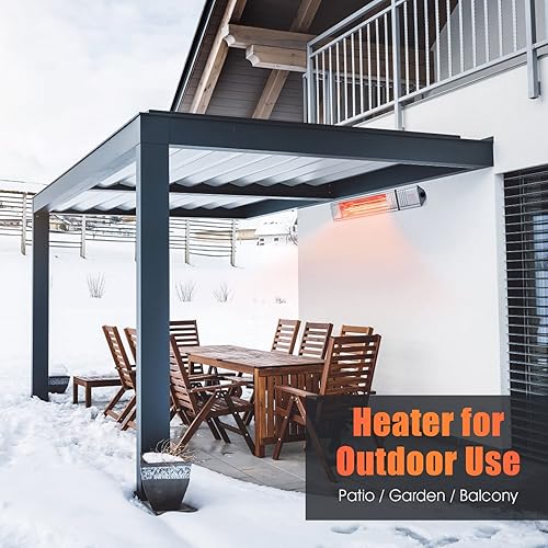 Miniatura 2 de COSTWAY Calentador eléctrico de patio de 1500 W, calentador infrarrojo montado en la pared con control remoto, temporizador de 24 horas, 9 ajustes