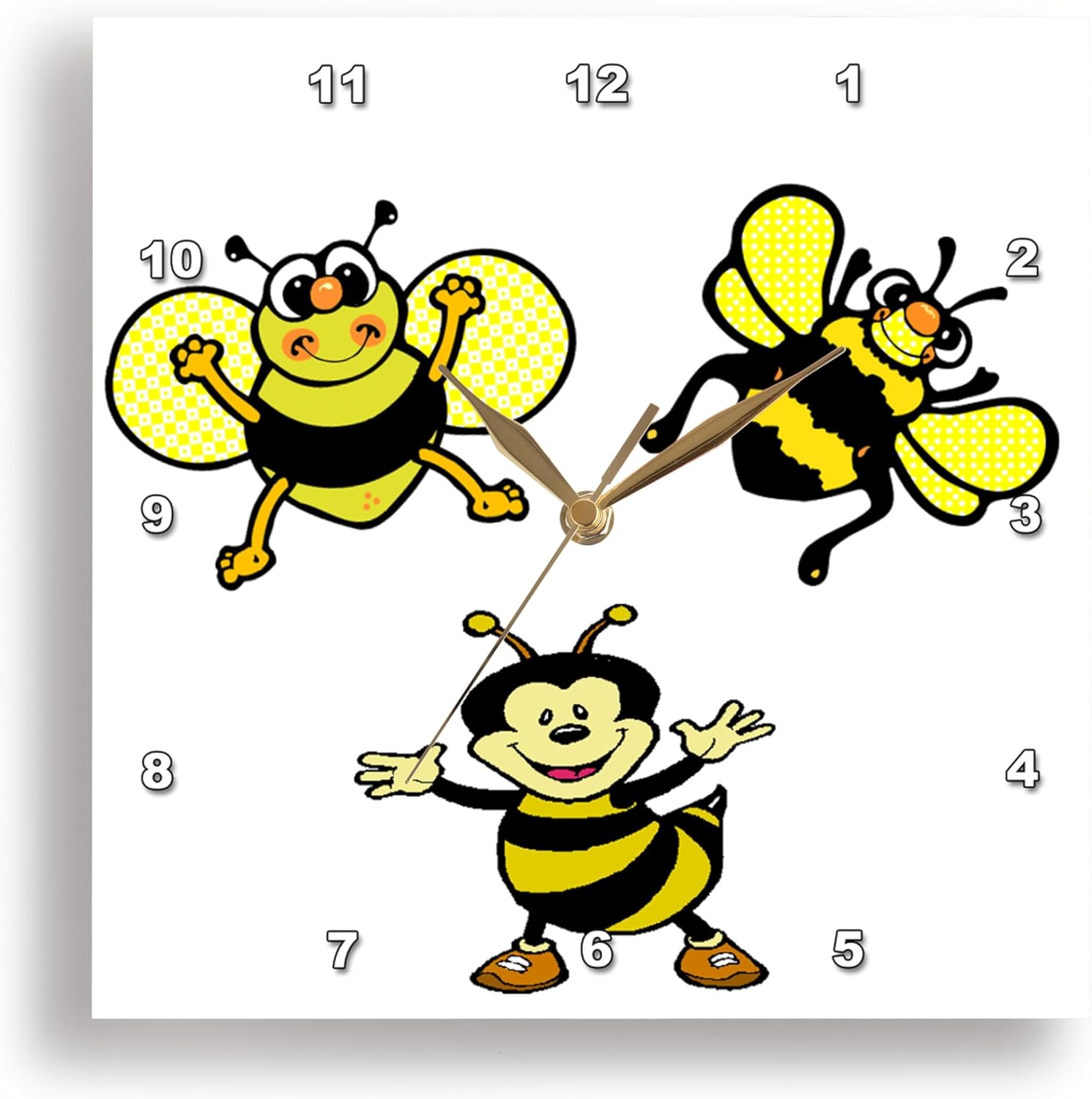 3dRose Wall Clock Silent - 13 inch - Bumble Bee Party - Jr Insects