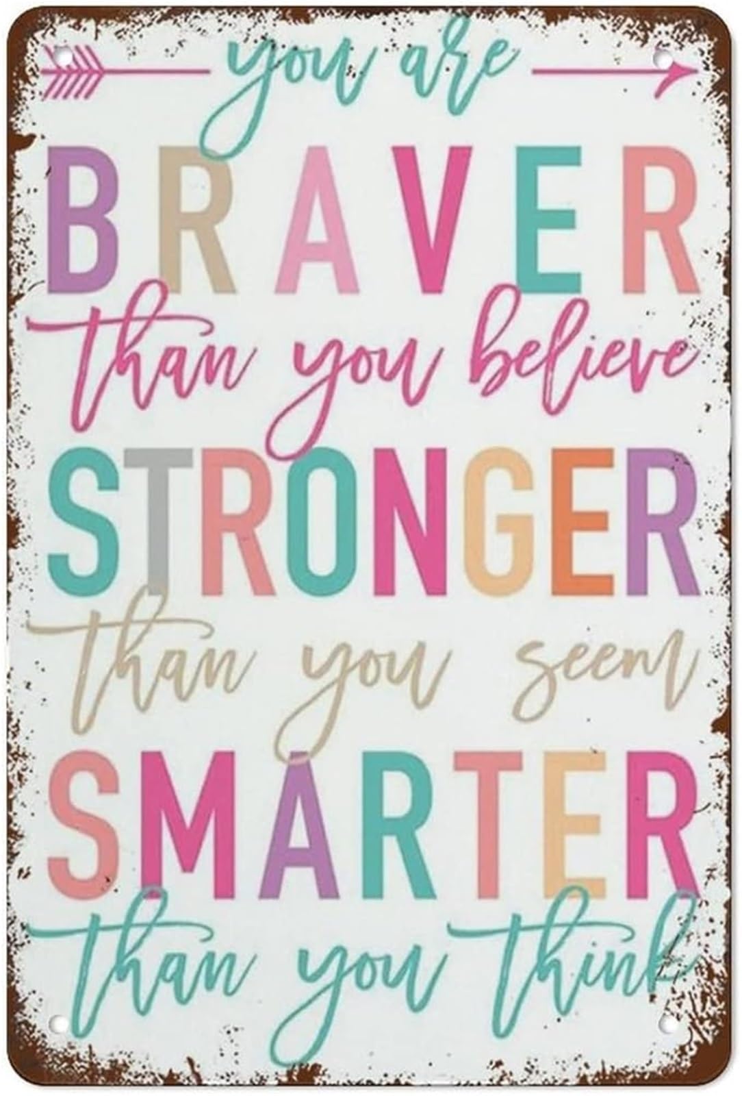 MQXFCZUX Purple Teal Quote Metal Sign You Are Braver Than You Believe For Home Bar Shop Kitchen 8 X 12 in