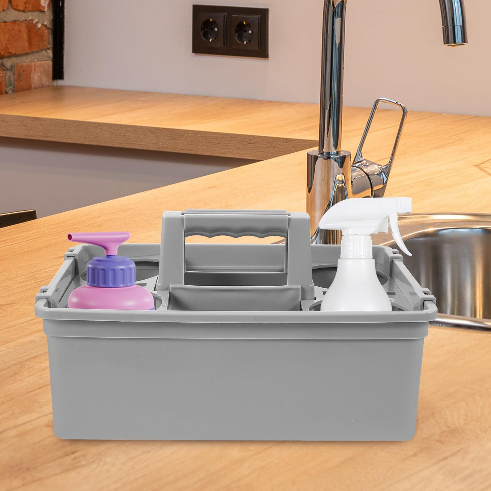 DOITOOL Cesta Organizadora de Plástico y Compartimentos Separados Asa Ergonómica para Almacenar Utensilios y Productos de Limpieza Hogar