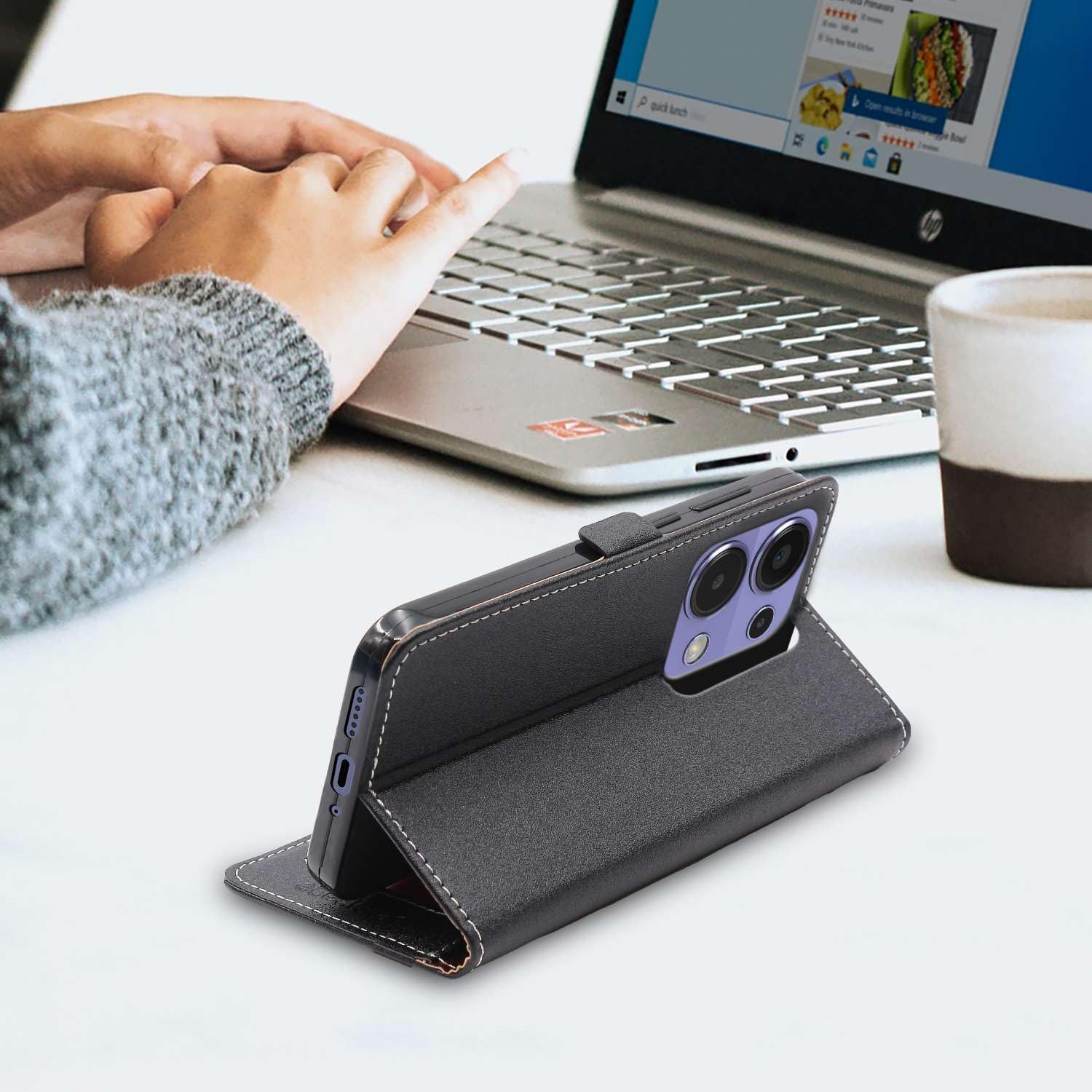EbestStar Cover Libro Portafoglio Per Xiaomi Redmi Note 13 Pro 5G – Pelle PU Con Slot Carte + Vetro Temperato Incluso – Nero - 2