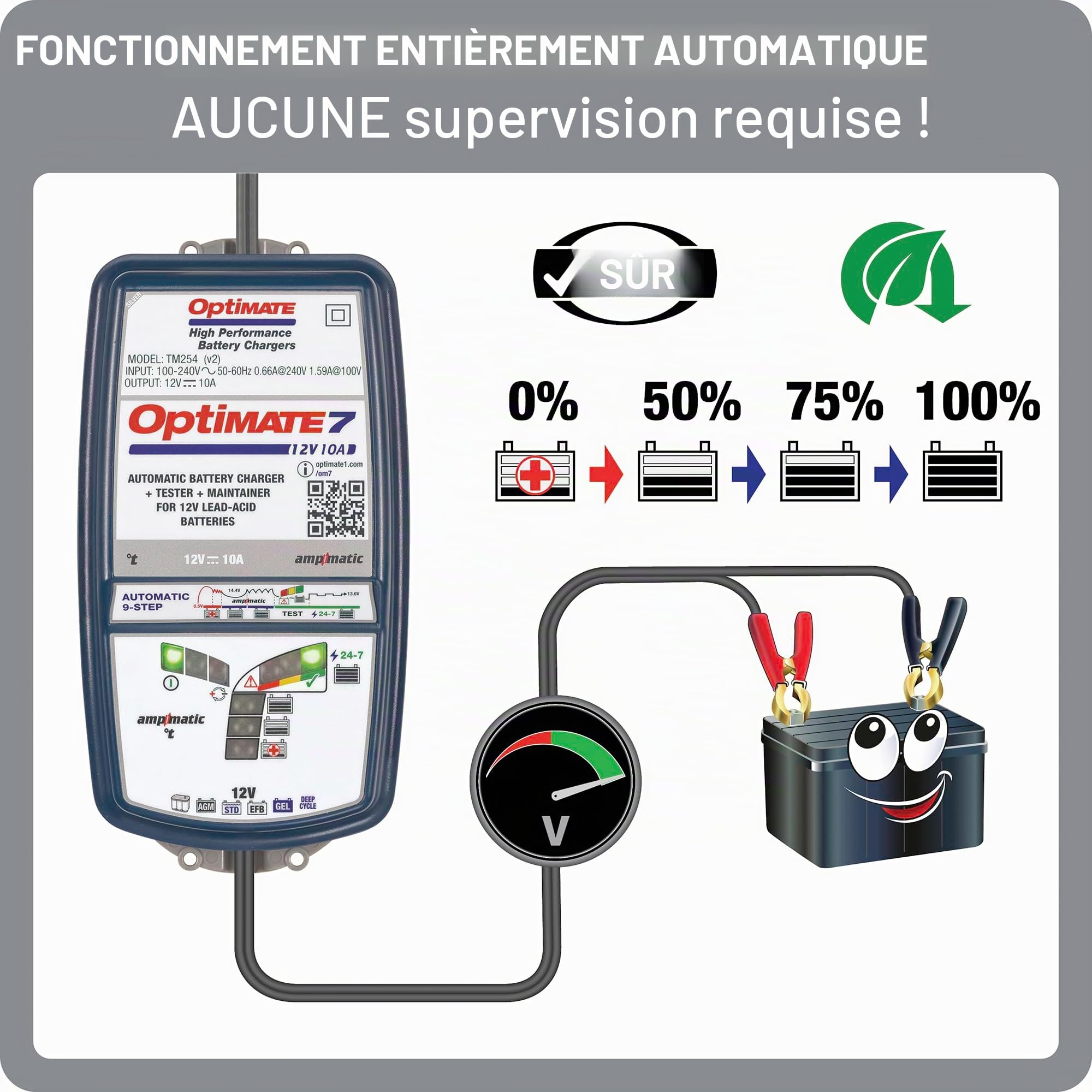 OptiMATE Chargeur de batterie TM254 Optimate7 AmpMatic, 7 12 V 10A