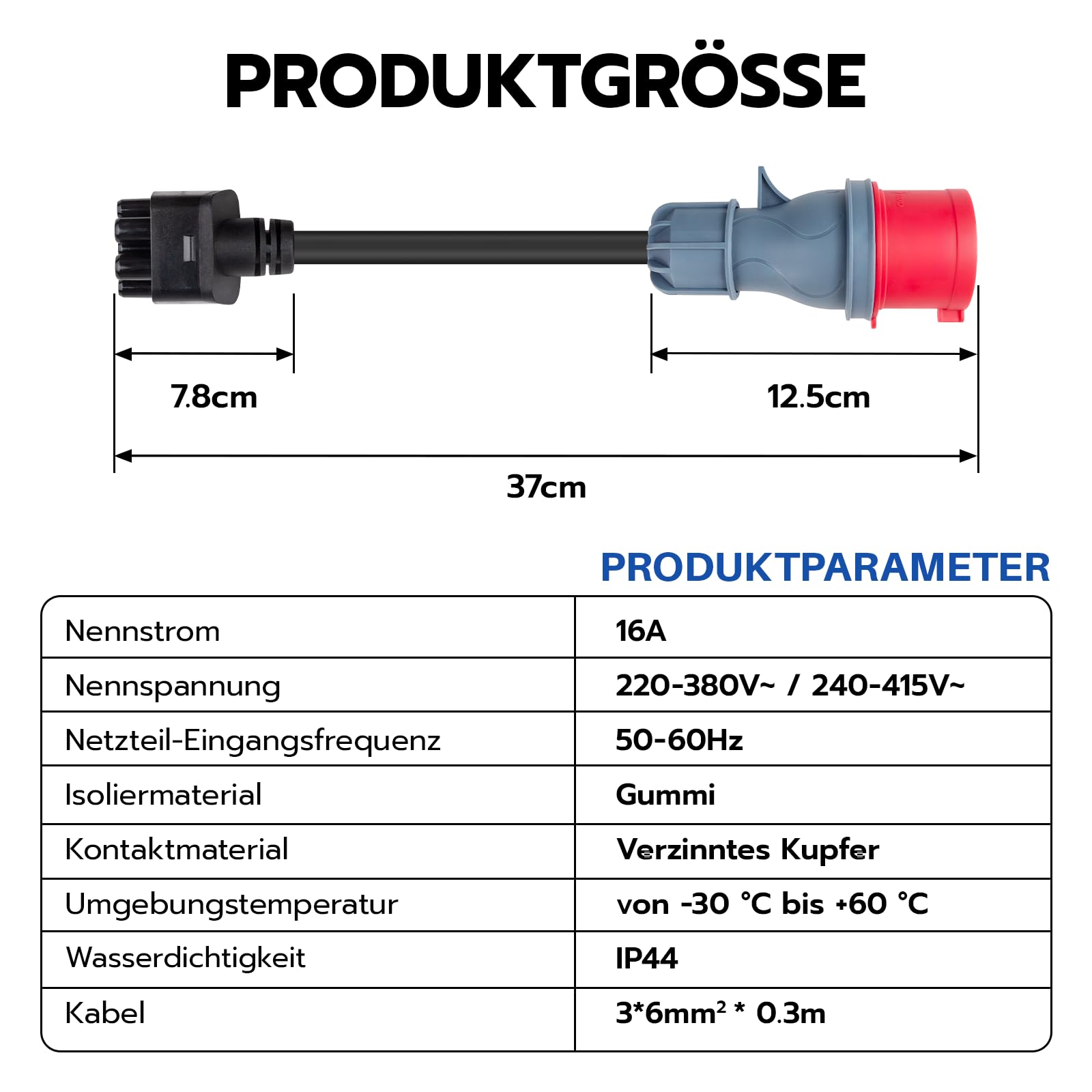 adattatore Tesla su adattatore CEE 5 Pin 16A, 0,3 m cavo di prolunga CEE portatile, adattatore caricatore Tesla per EV (5 Pin 16A)