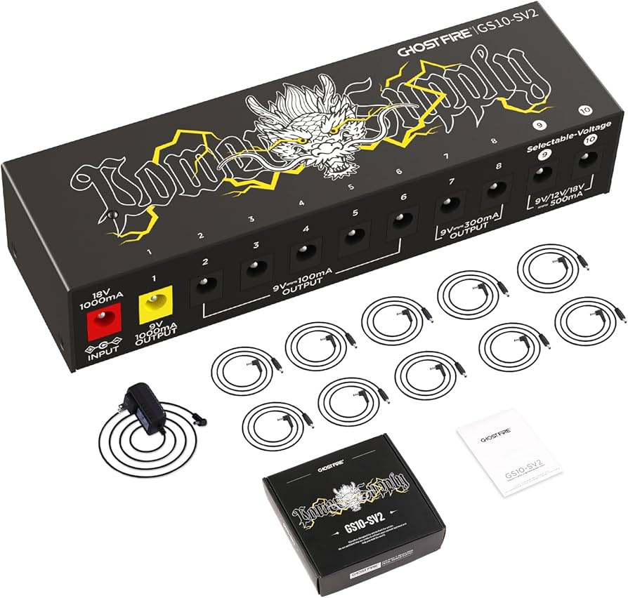 Amazon.com: GHOSTFIRE GS10-SV2 10-Output Guitar Pedal Power Supply