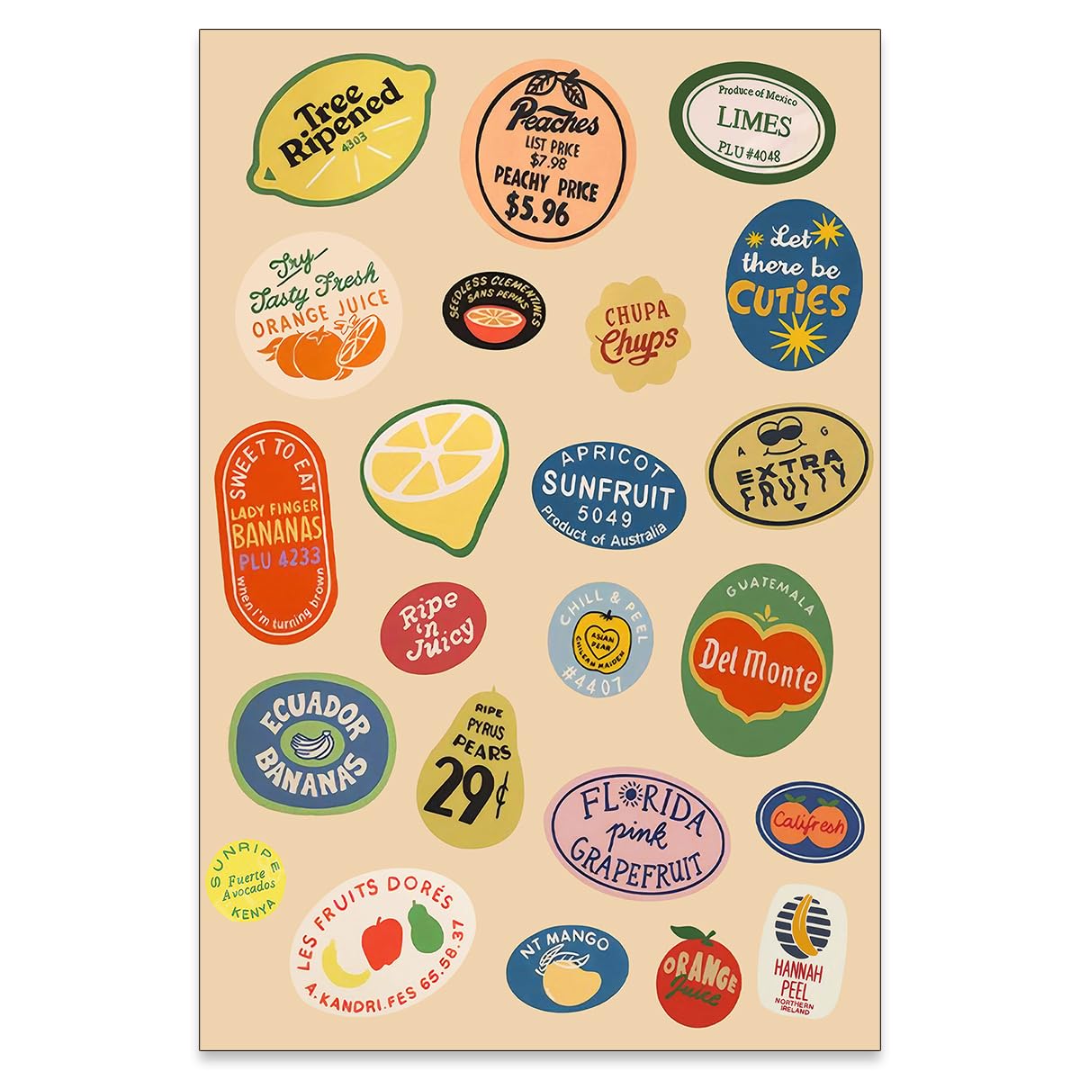 Trendy Kitchen Canvas Wall Art Vintage Fruit Market Pictures Prints Retro Food Posters for Living Room, Kitchen, Dining Decor 24x36 In Unframed