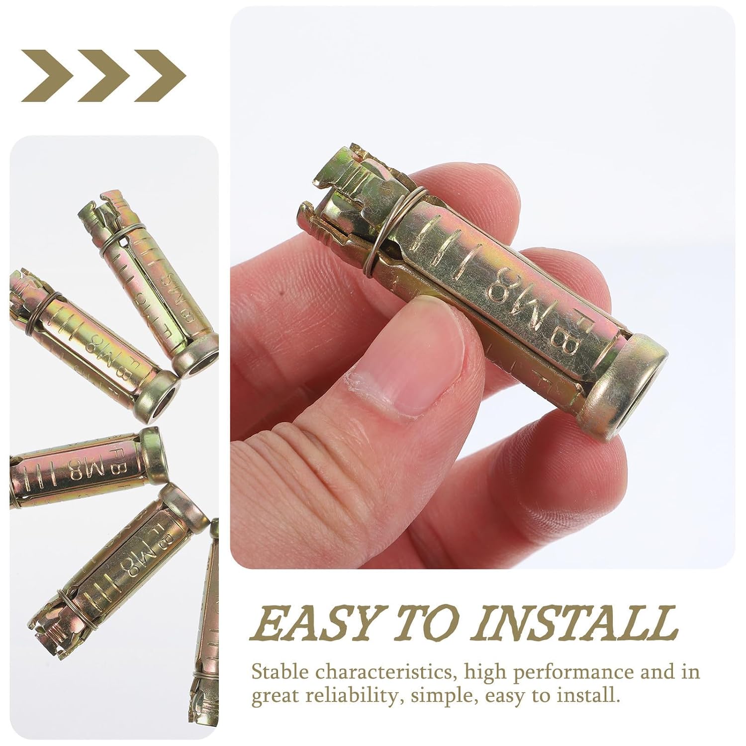 10pcs Steel Drop-in Anchors for Concrete with Knurled Expansion Bolts, High Performance and Stable Characteristics, M8x50mm for Solid Concrete, Brick, and Natural Stone