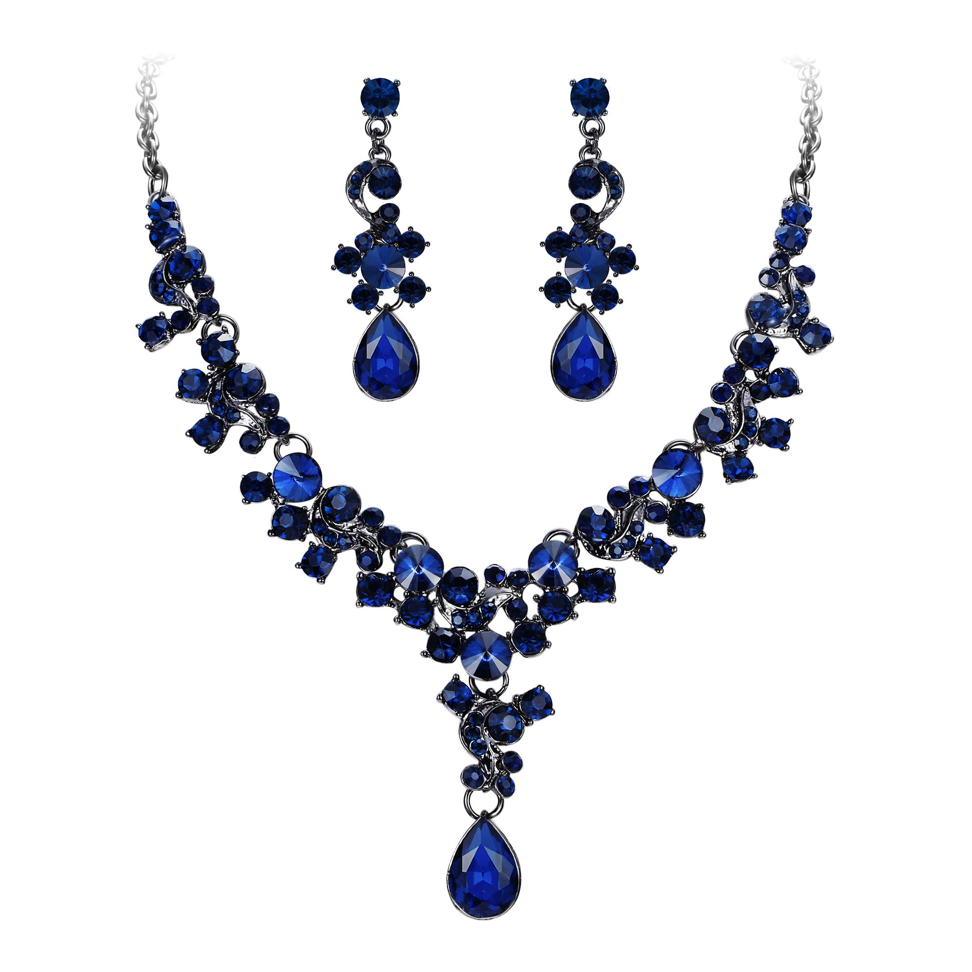 EVER FAITH Juegos de Joyas para Mujer Cristal Austríaco Flor Lágrima Collares Pendientes Conjunto