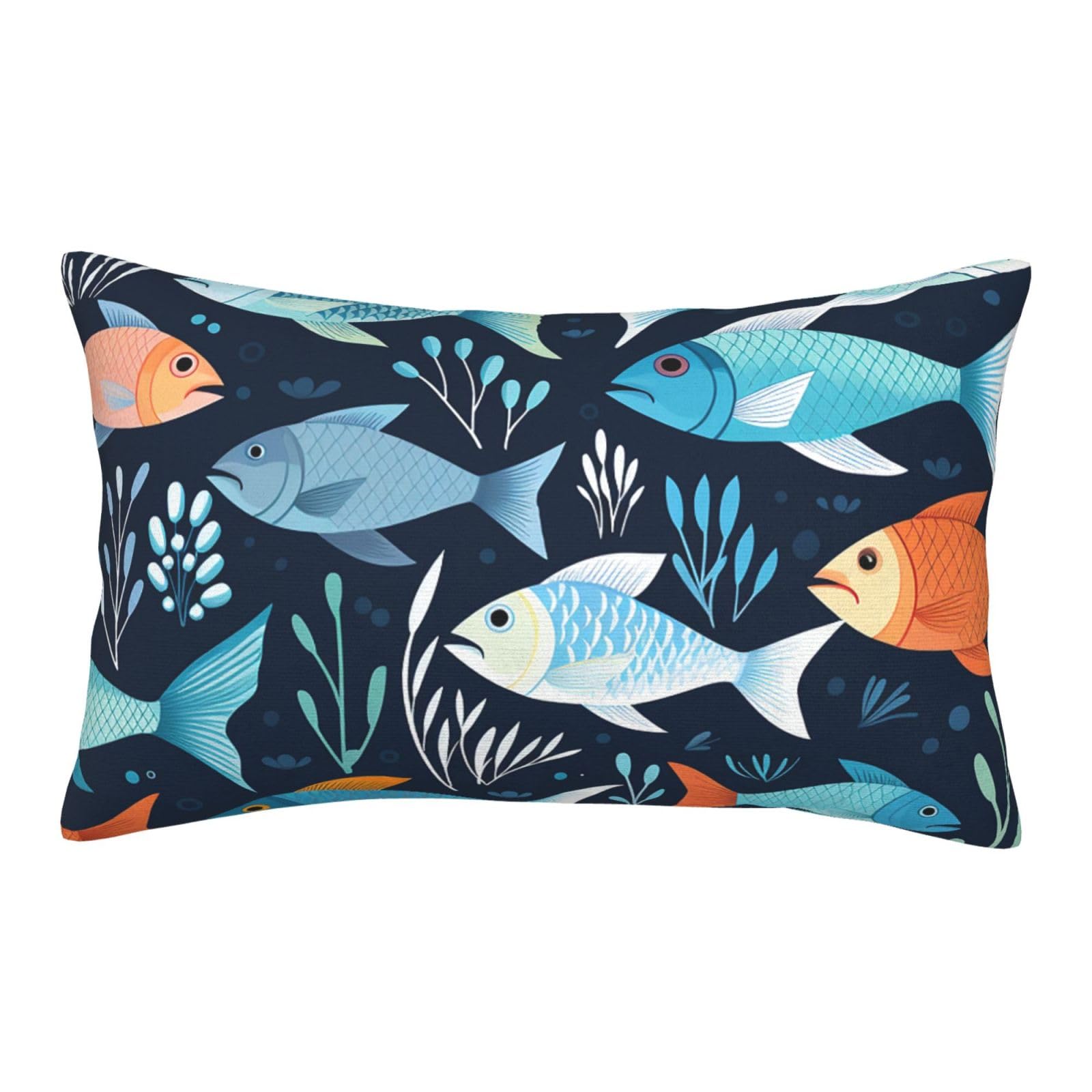 Velvet Pillowcases 14"x20" Ultra Soft Breathable Pillow Cases, Luxury Fuzzy Throw Pillow Covers with Zipper, Fishes Pattern Pillow Shams All Seasons Decorative Cushion Cases for Couch