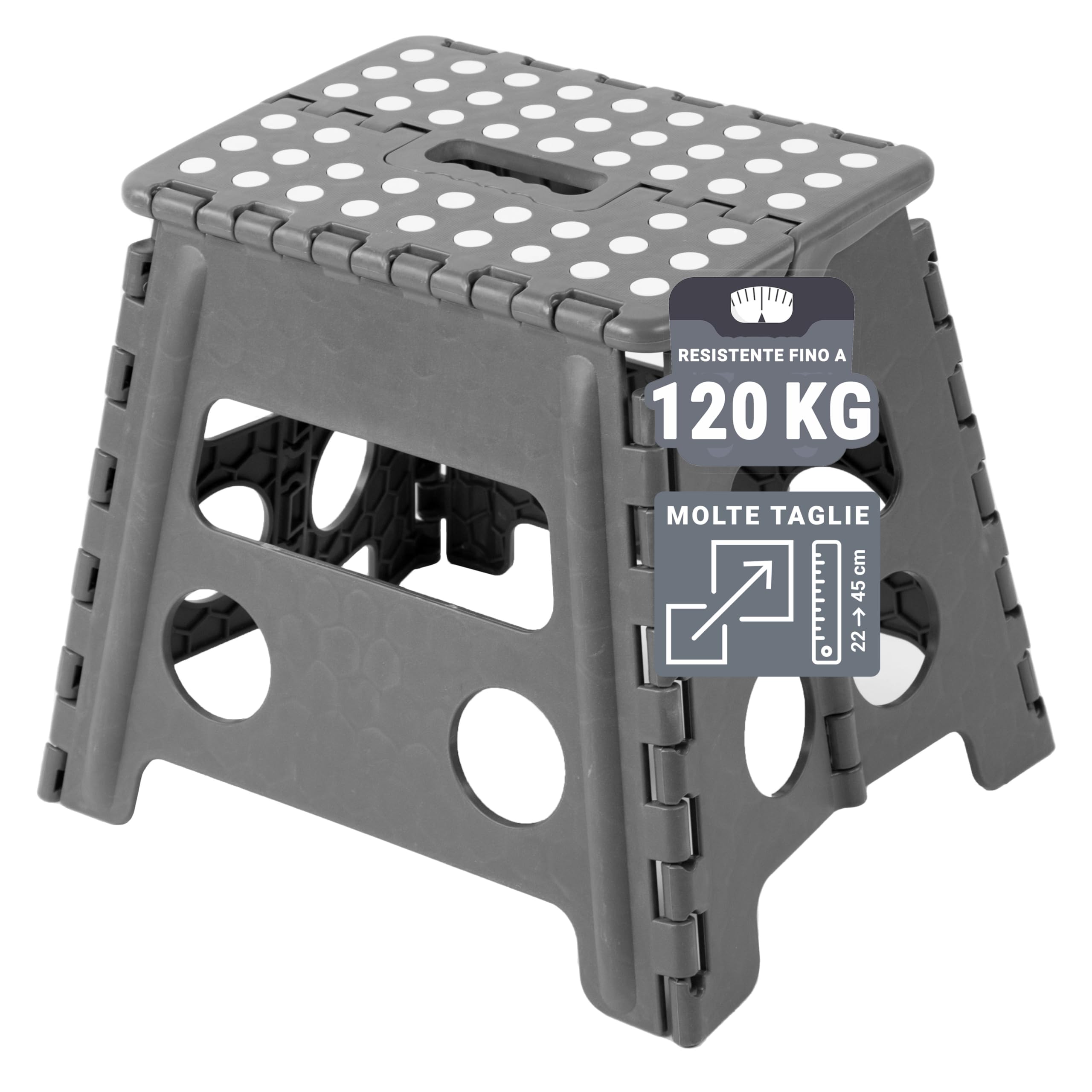 ZOLLNER Sgabello pieghevole - altezza 30 cm - sedia pieghevole - scaletta - per adulti o bambini - cucina, bagno, campeggio, stanza - colore grigio