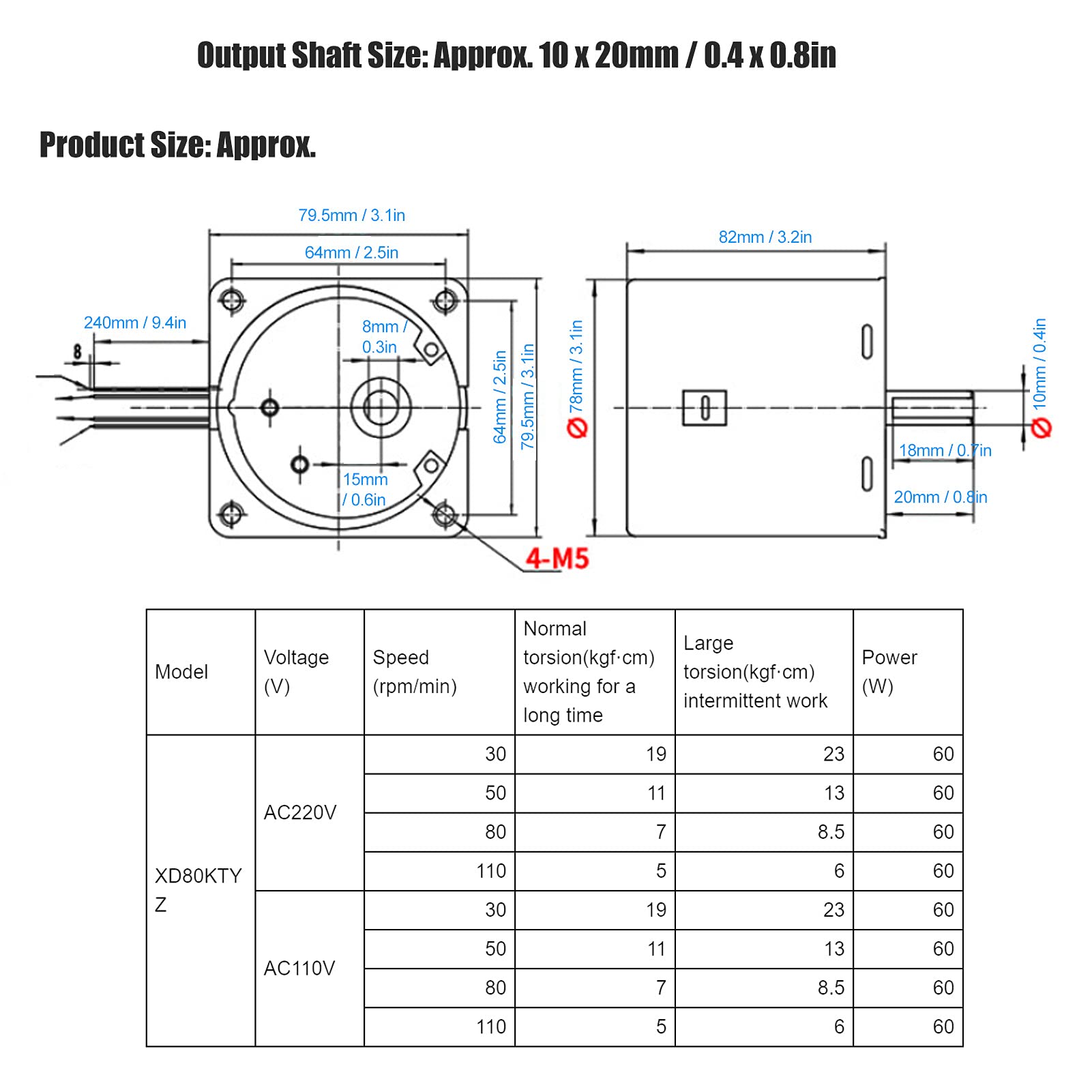 AC Synchronous Motor, Permanent Magnet, Kapazität, Bausatz, CW CCW, niedrige Drehzahl, hohes Drehmoment, Metallgetriebe, 60W, XD80KTYZ für Mikromaschinen, CNC Werkzeugmasc (110 U/min AC220V)