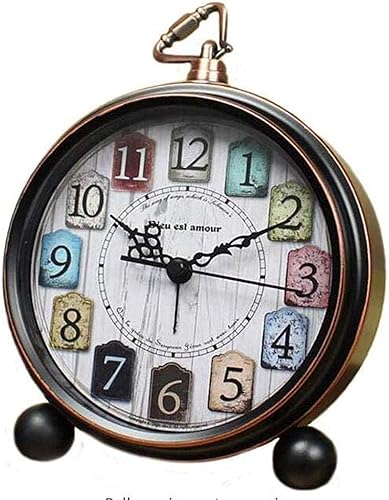 Mantel Clock Retro Vintage Non-Ticking Alarm Clock Quartz Movement HD Glass Silent Table Clock for Bedroom Living Room Indoor Decoration-Default