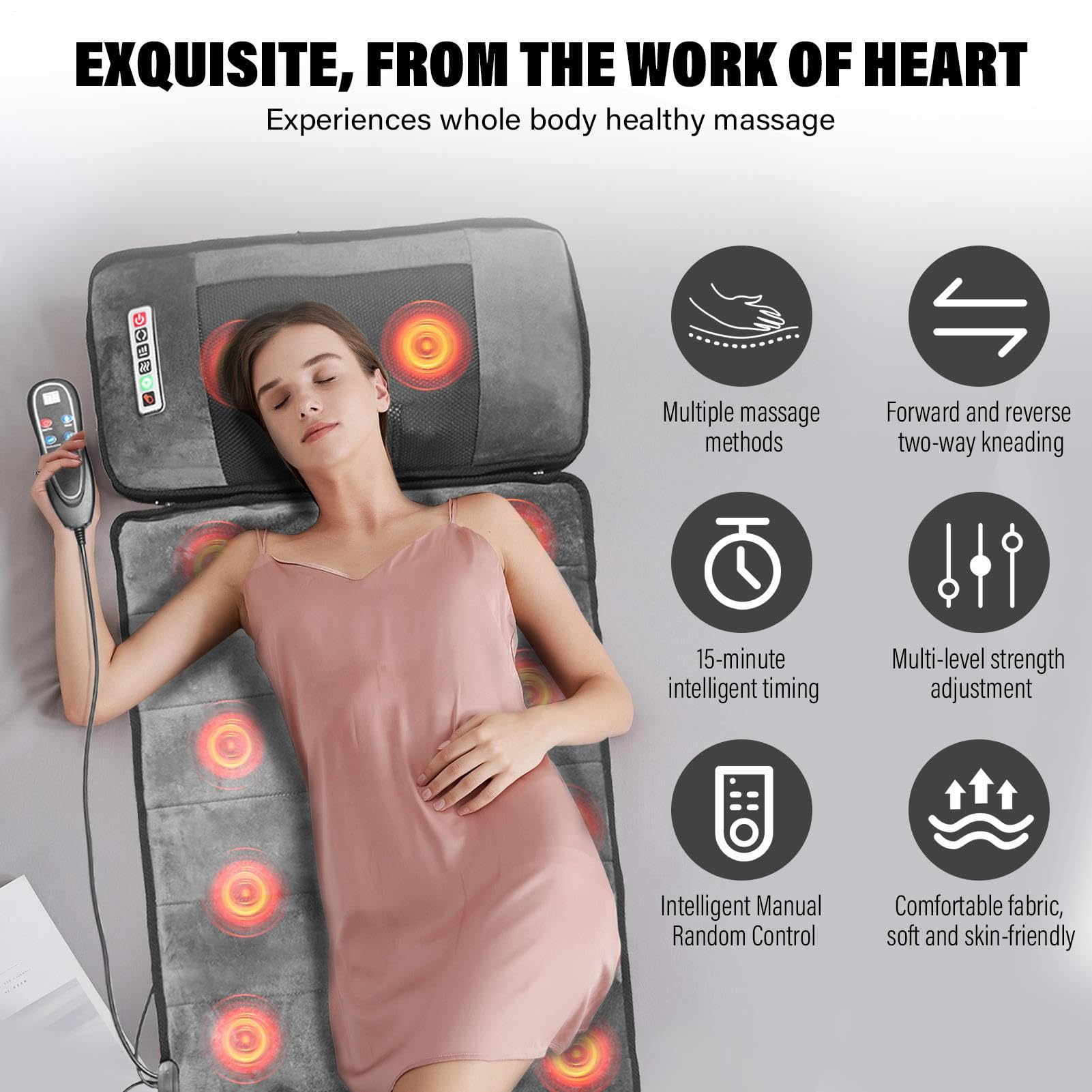 Colchoneta De Masaje De Cuerpo Completo 50x165cm,colchón De Masaje Inteligente De 9 Velocidades Con Cojín Lumbar Inflable Con Control Remoto,masajeador De Espalda De Cuello Hombros Para Aliviar