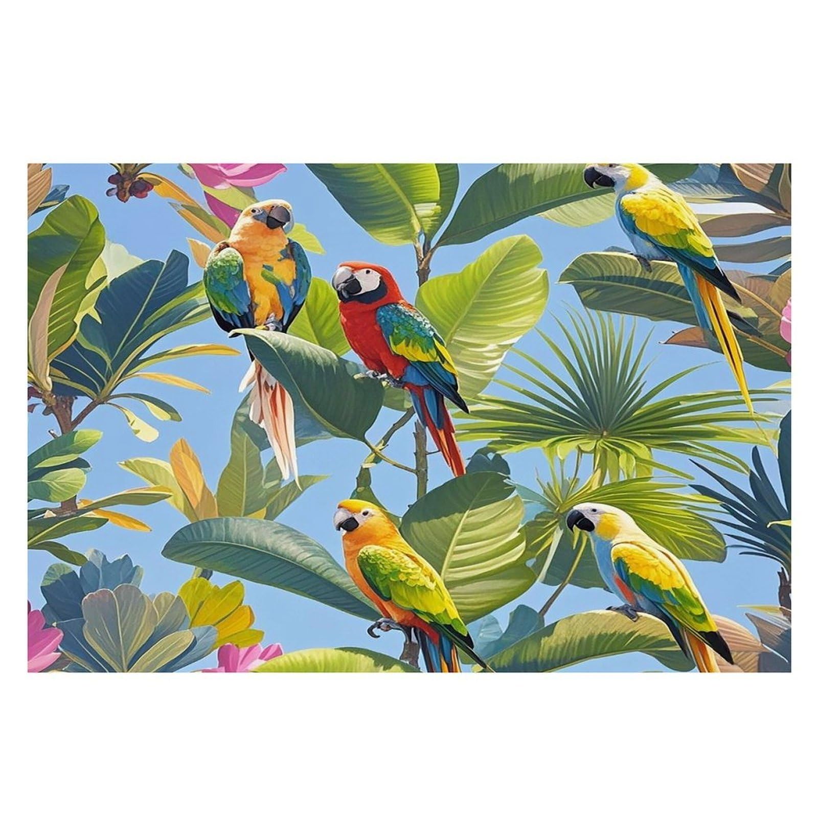 Tropical Plants and Parrots Placemats Flax Place Mats for Dining Table Rectangle Non-Slip Table Mats Heat Resistant Washable Placemat for Kitchen Home Decor Party Outdoor 12" X 18"