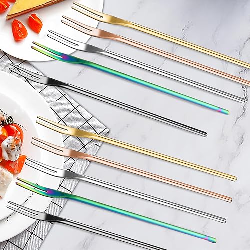 Miniatura 7 de 10 tenedores para pepinillos, tenedor de oliva con mango largo, tenedores de cóctel de acero inoxidable de 8.2 pulgadas, agarrador de pepinillos