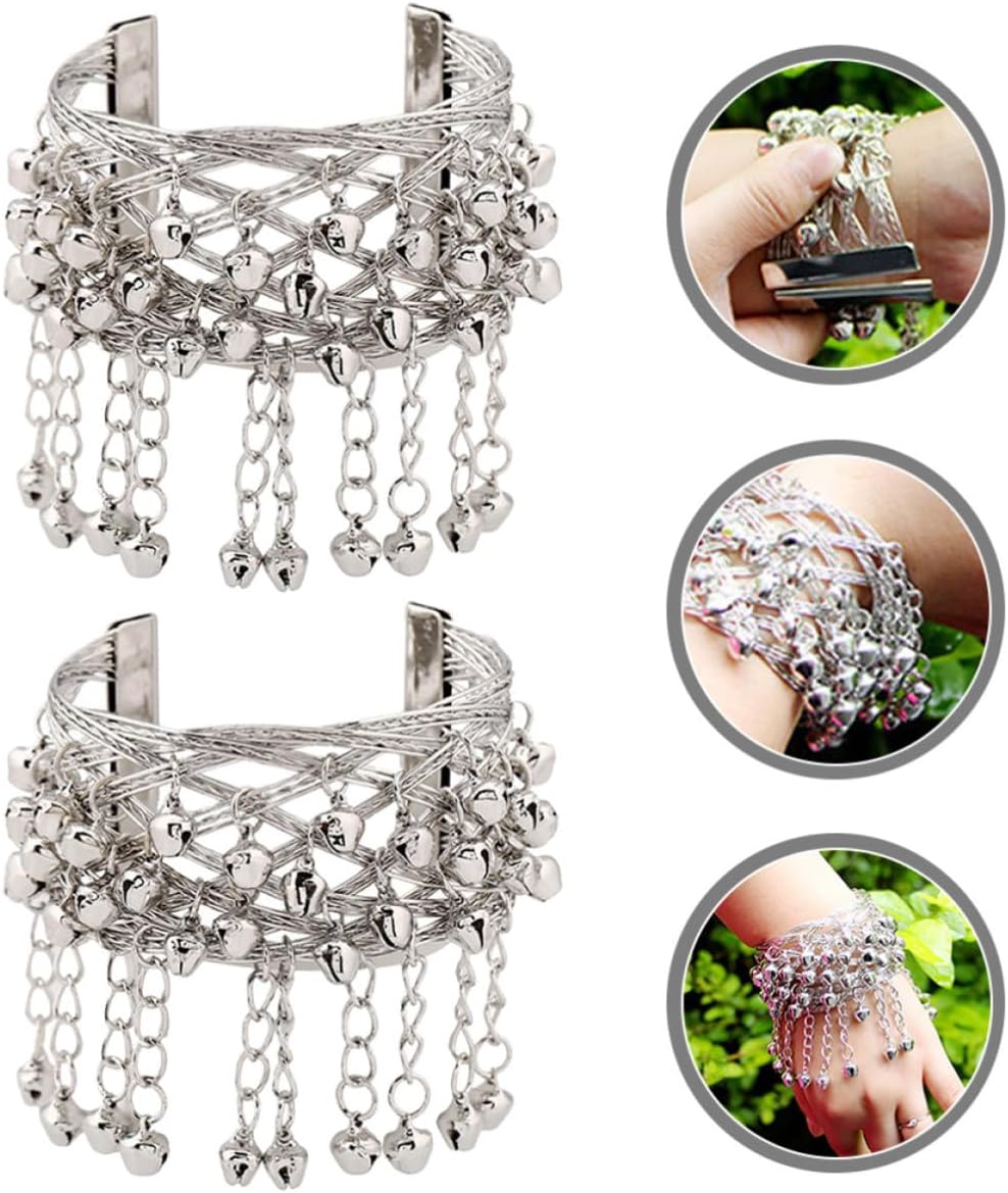 2pcs Belly Dance Bell Bracelet Silver Metal Arm Chain for Women