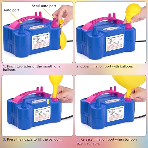 Miniatura 4 de ID IDAODAN - Bomba eléctrica para globos, máquina infladora de globos portátil, bomba de aire para globos con boquilla doble, color rojo rosado, 110