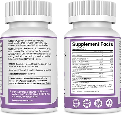 Miniatura 2 de Myo inositol 13 en 1 y D-Chiro inositol para mujeres, 2460mg-401 Proporción Suplemento más ácido alfa lipoicofolatovitexmagnesio, 240 cápsulas