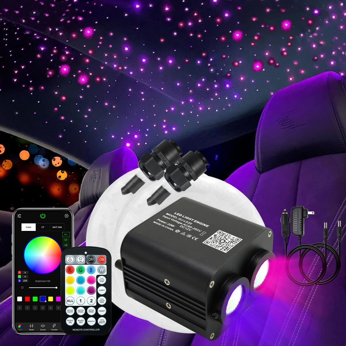 AKEPO 20W Dual Color Twinkle Fiber Optic Starlights Headliner