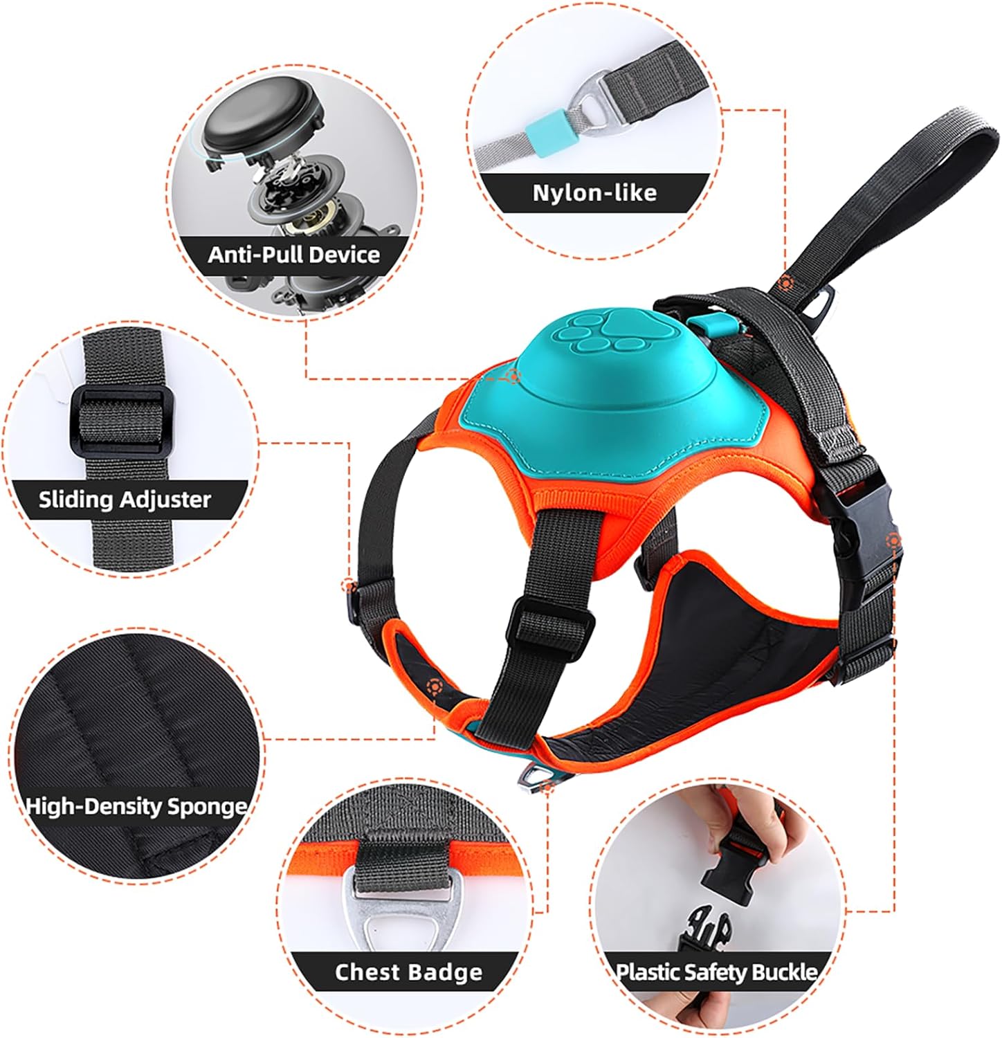 Dog Harness with Retractable Leash 51.2”,2-in-1 Large & Medium Dog Harness Vest with Built-in Auto-Stop Function Leash, 370 LB of Pull Adjustable Dog Walking Harness-L, Hand Free Dog Leash Harness Set