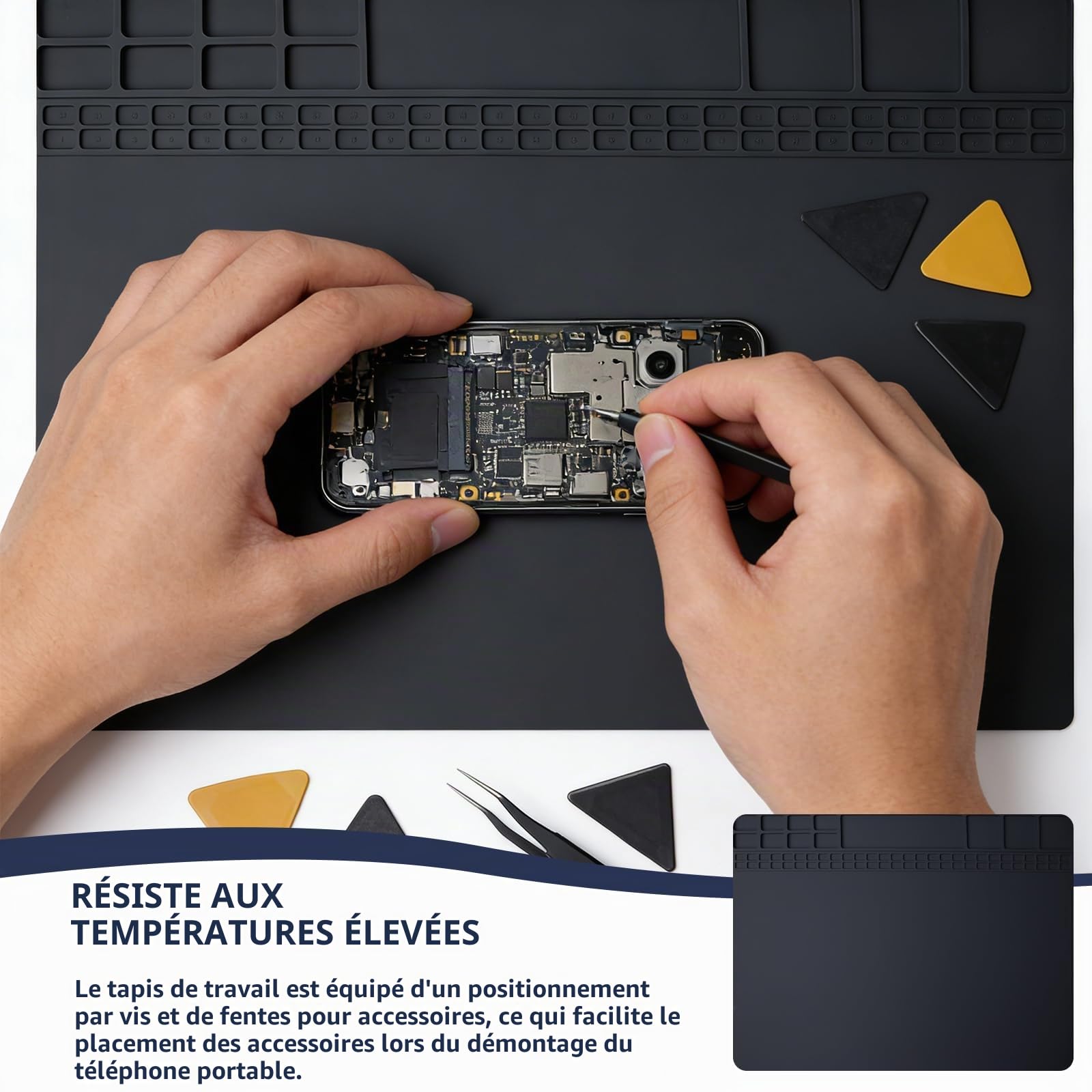 Tapis antistatique ESD pour l'électronique avec bracelet ESD et câble de terre, tapis de soudure ESD résistant à la chaleur, grande surface de travail pour ordinateur, ordinateur portable, téléphone