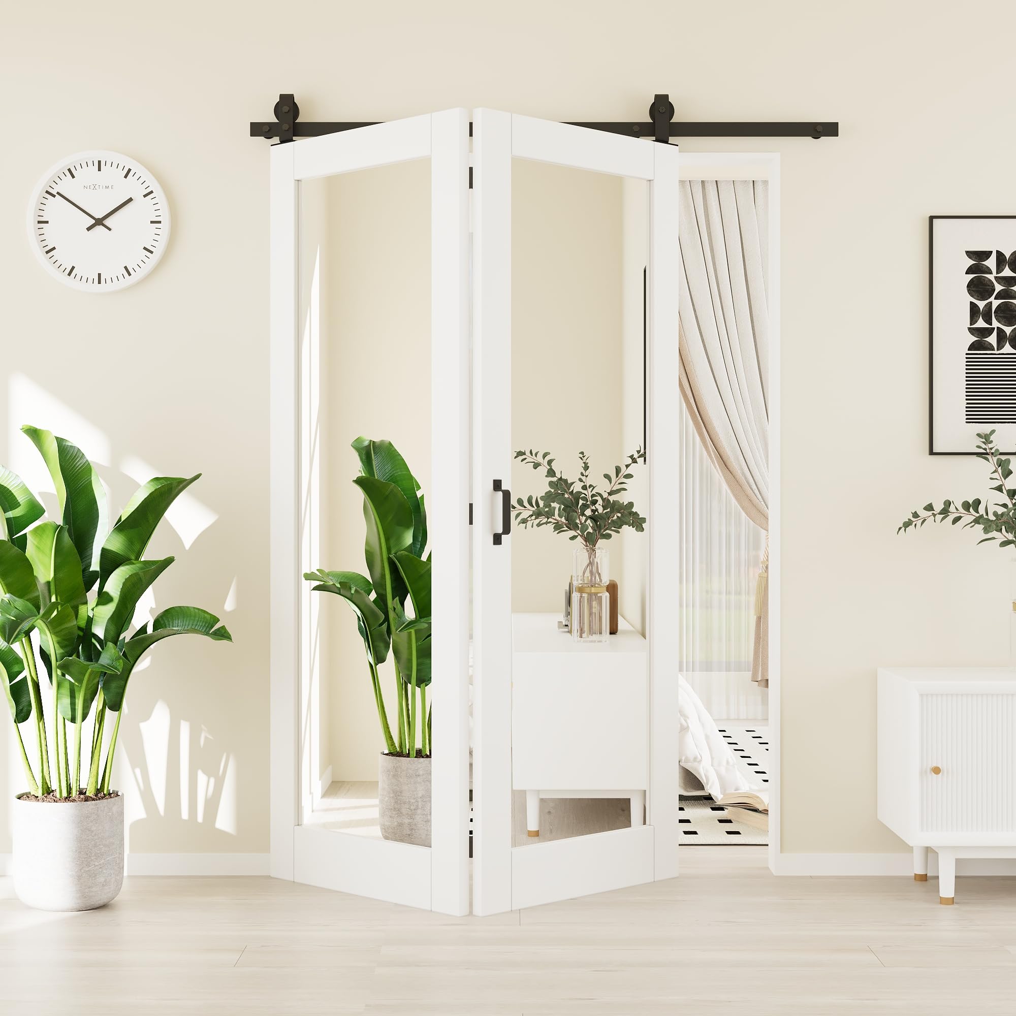 60"(30" x 2)x 80" Pre-Assembled 1-Lite Shatterproof Mirror Bifold Barn Door