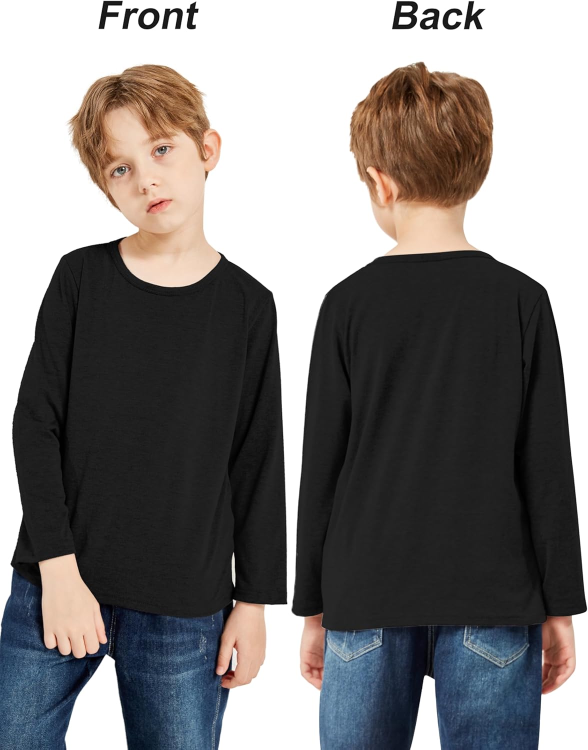 Cooraby 5 Pack Toddler Boys Long Sleeve Shirts Soft Crewneck Top Tees Shirts Kids Solid Colors 2-14 Years - Image 5