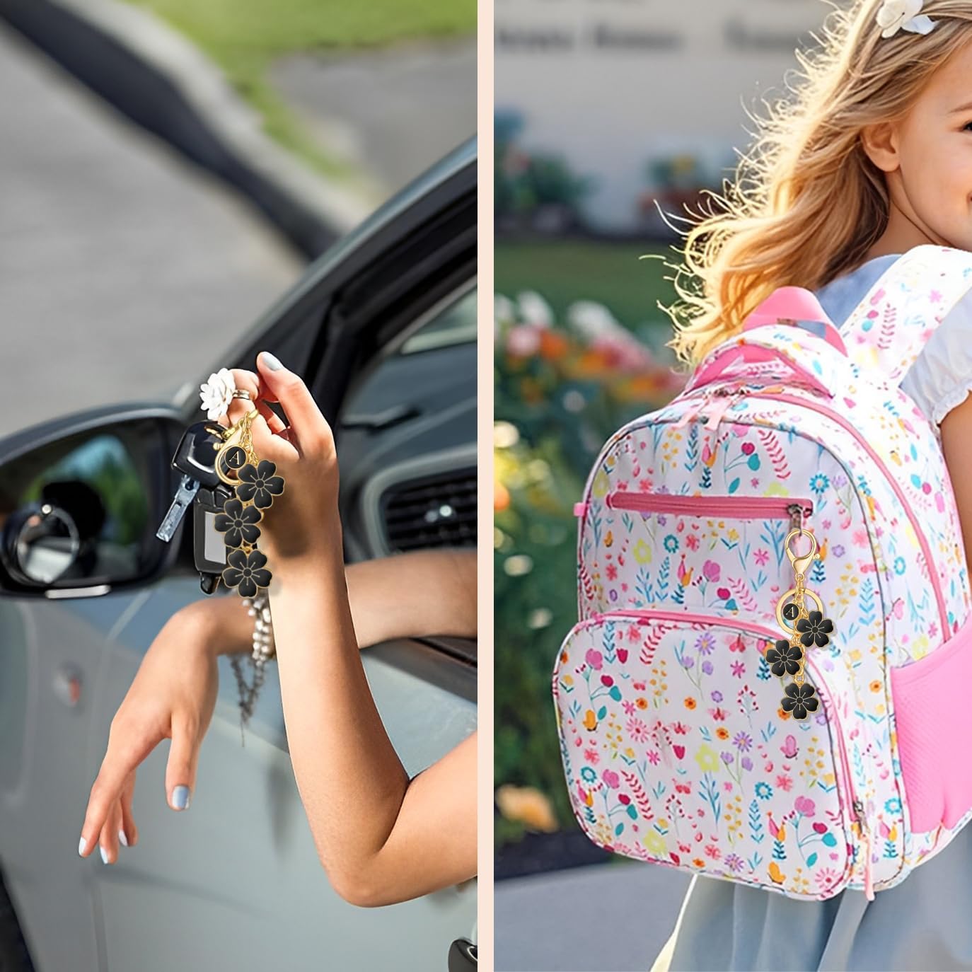 XGALBLA Initial Keychain Flower Charms for Key Cute Flower Letter Keyring, Bag Charms Enameled Keychain Handbags Backpacks - Image 4