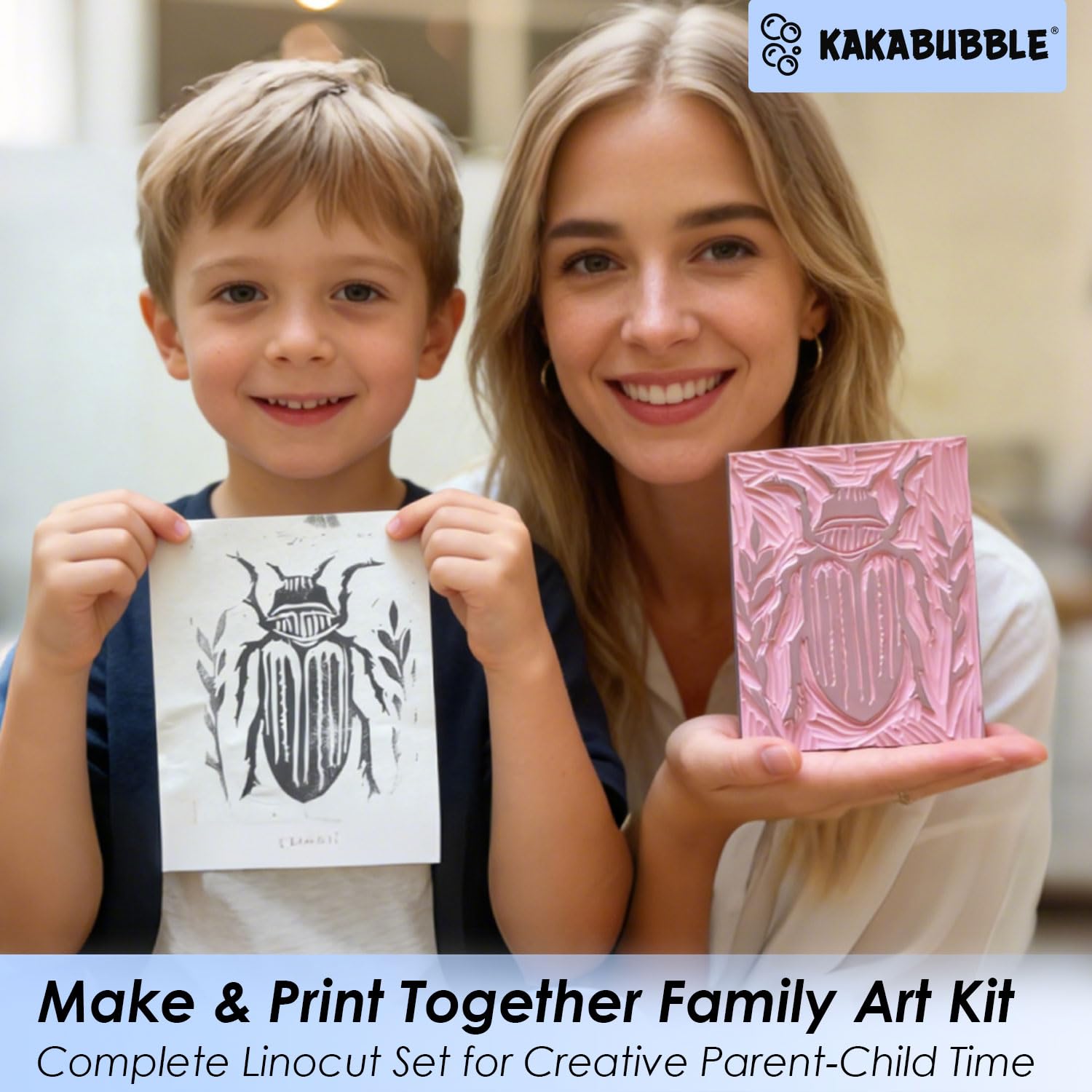 KAKABUBBLE Kit di stampa Linocut e Block per principianti, con strumenti per intagliare, blocchi di linoleum, Brayer, inchiostro a base d'acqua e carta da trasferimento, artigianato fai da te