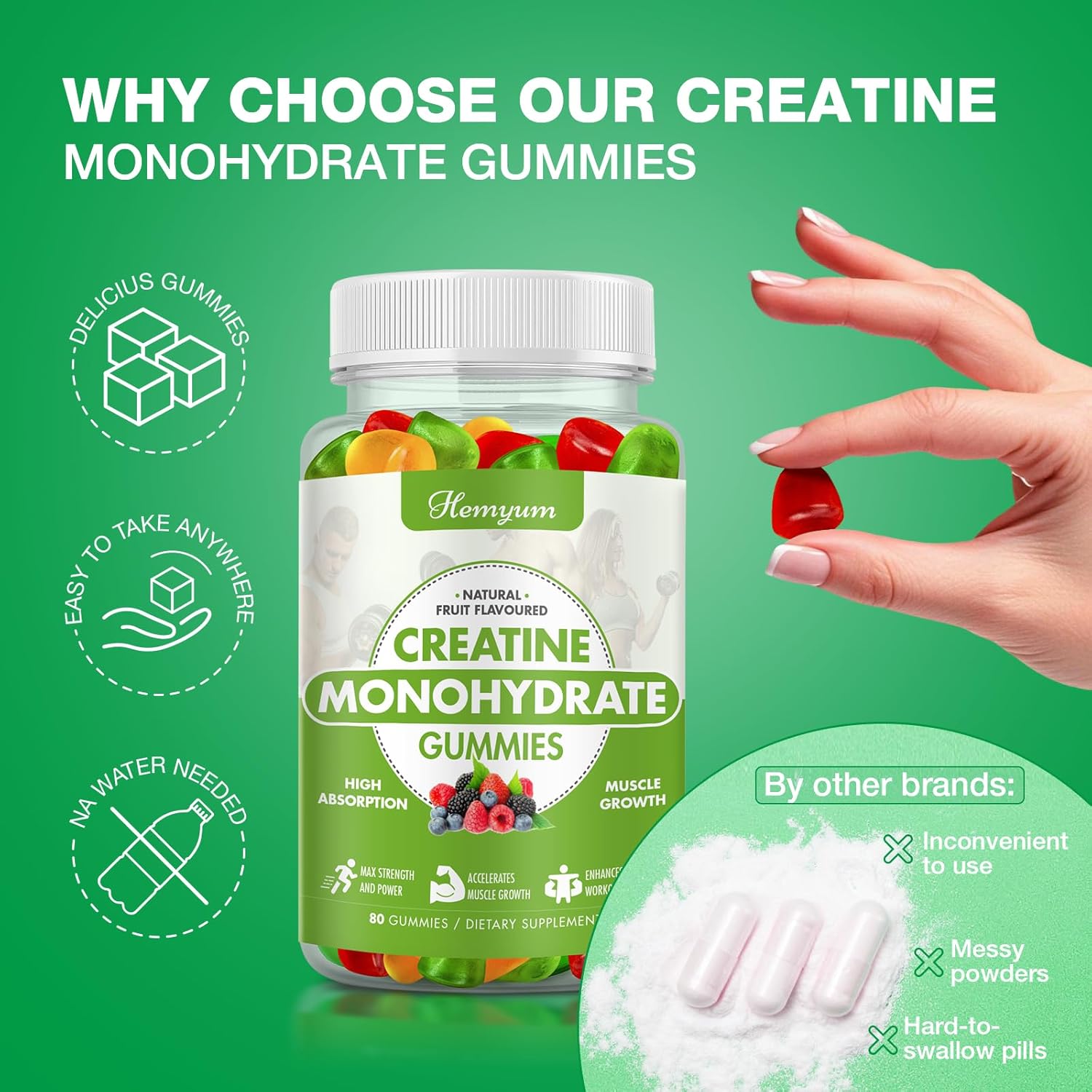 Creatine Monohydrate Gummies - 5g Creatine for Women Men, Enhanced Muscle Strength, Boost Focus and Endurance, Muscle Builder,L-Taurine + Vitamin B12,Vegan, Gluten-Free 160 Count - Image 6