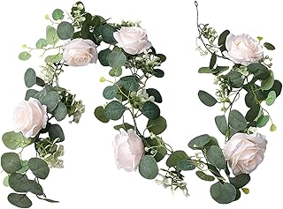 6 Ft Floral Garlands for Decor, Hanging Eucalyptus Peony Floral Garland,Artificial Vine Greenery Fake Flower Garland for Mantle Backdrop Wall Decoration Centerpieces Party Wedding Home Table