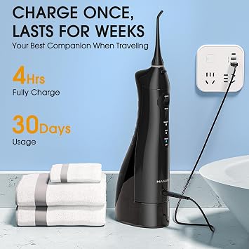 Hangsun Water Flossers for Teeth Cordless Rechargeable Dental Oral Irrigator Water Jet for Teeth Braces Care with 8 Jet Tips for Travel and Home Use (Black)