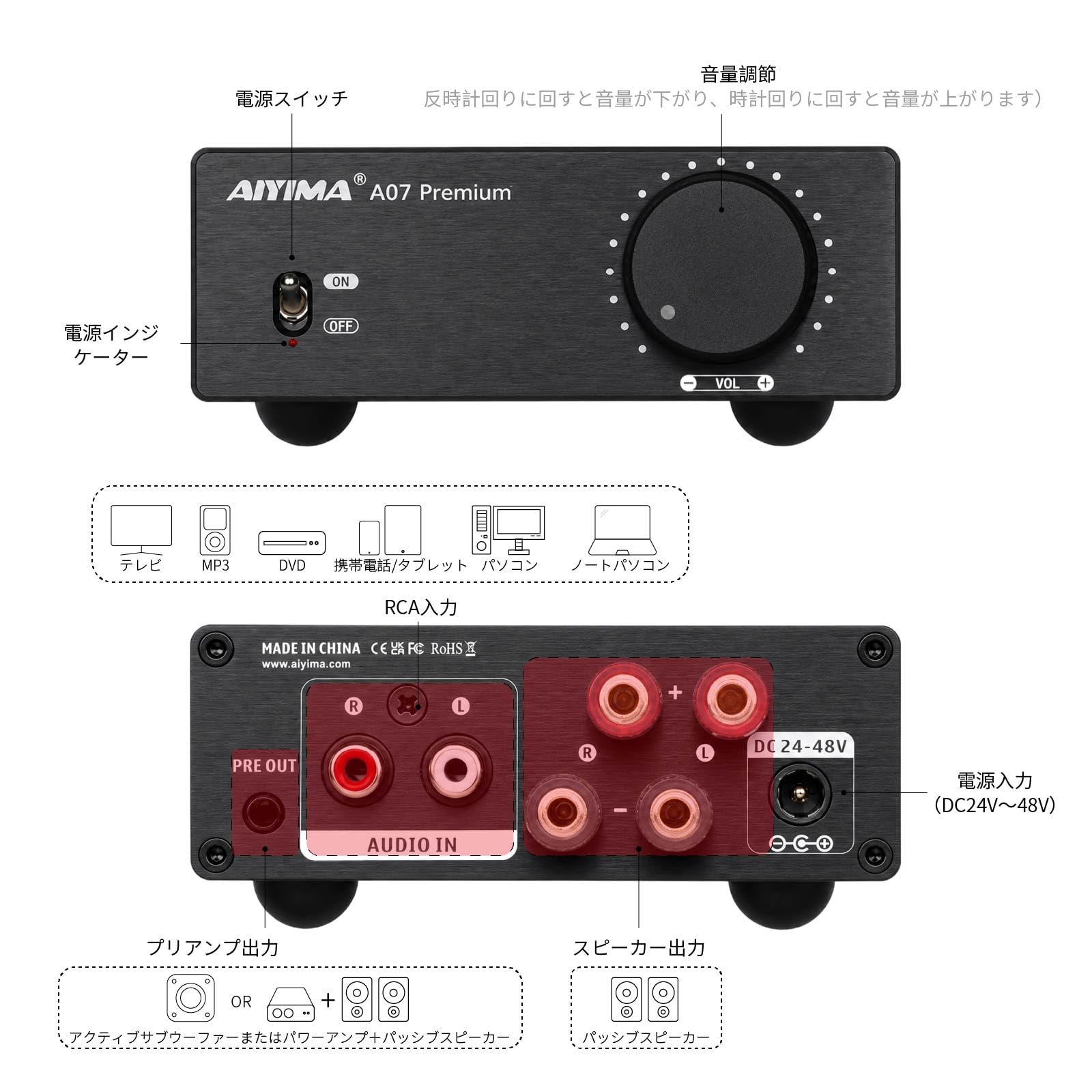Amazon.co.jp: AIYIMA A07 Premium TPA3255 パワーアンプ 300Wx2 D級
