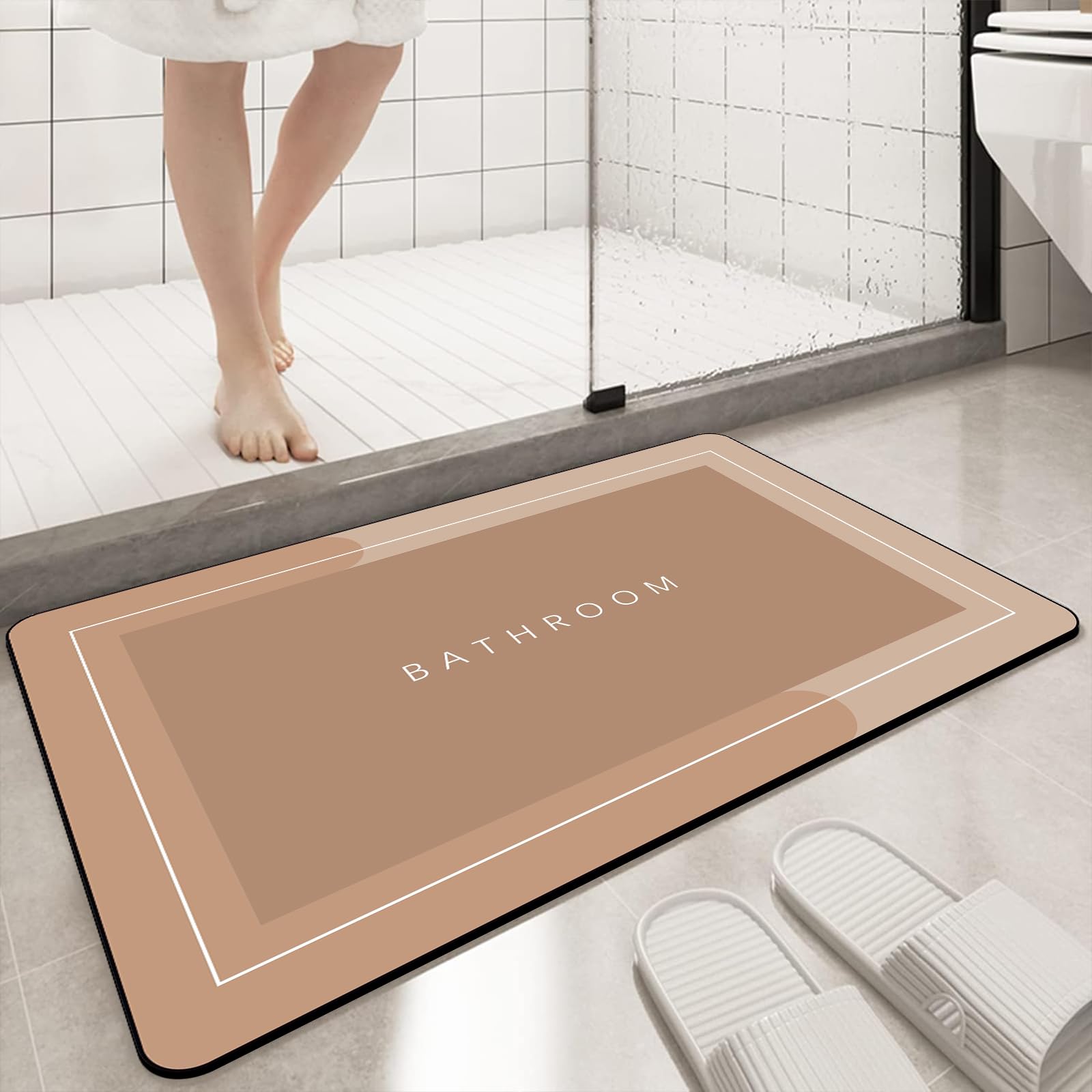 Diatomaceous earth bath mat Rubber Non Slip Shower mat Quick Dry Super Absorbent Bathtub mat Bath Stone Mat - Thin Bath Mats for Bathroom Floor, Tub and Fit Under Door,15.7" x 31.4" Rectangle, Orange