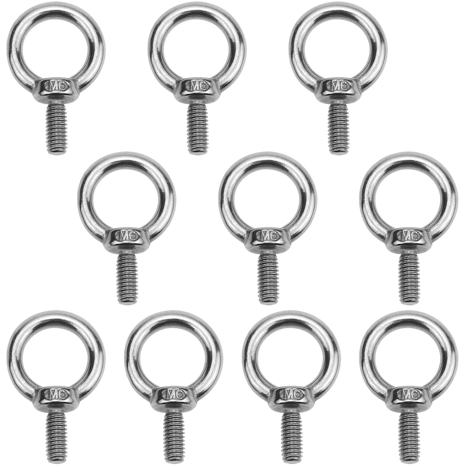10 Pcs M6 Lifting Eye Bolt 304 Stainless Steel Lifting Ring Eye Bolts