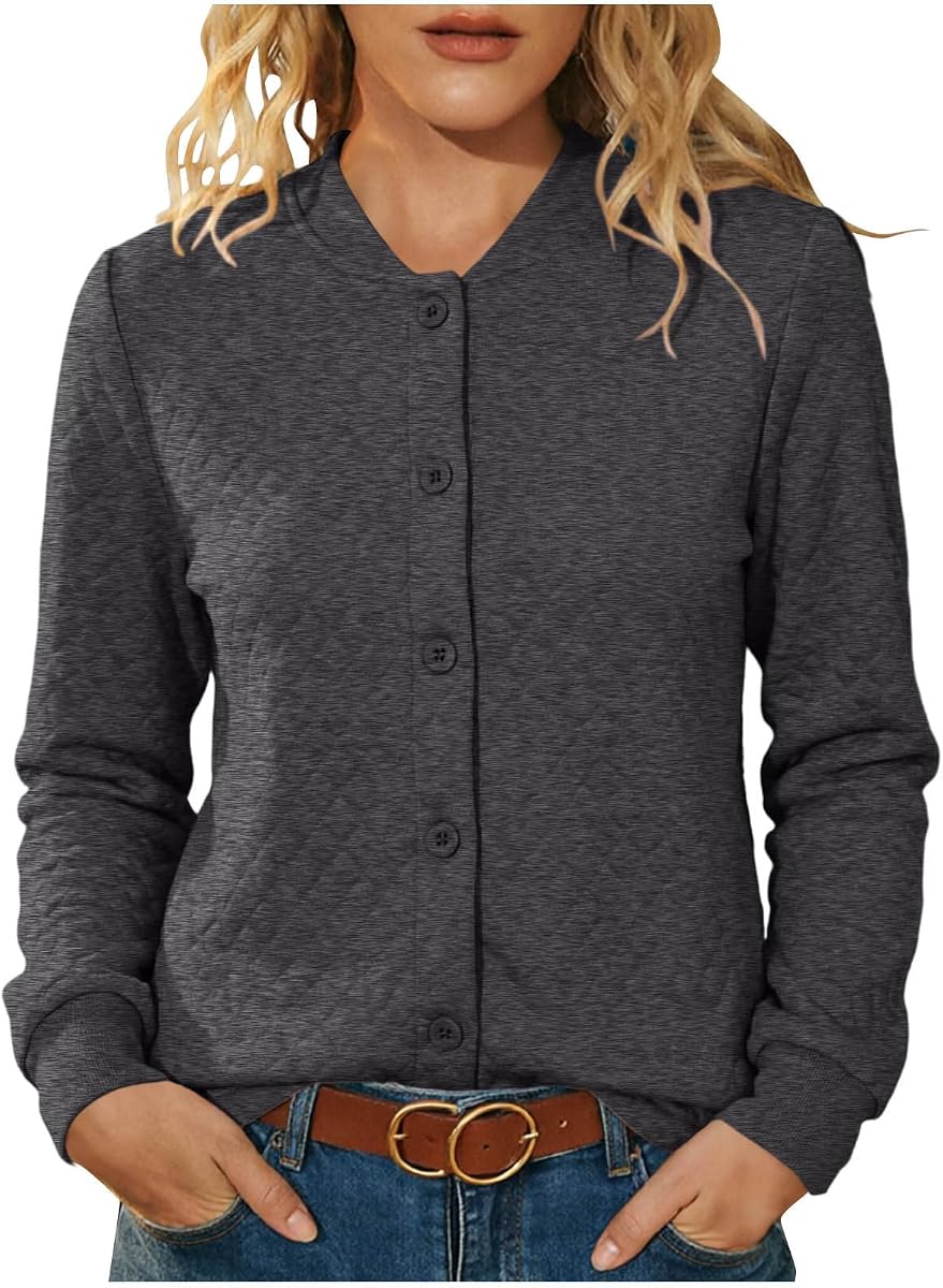 Oplxuo Chaqueta acolchada para mujer, ligera, sin cuello, con botones a presión