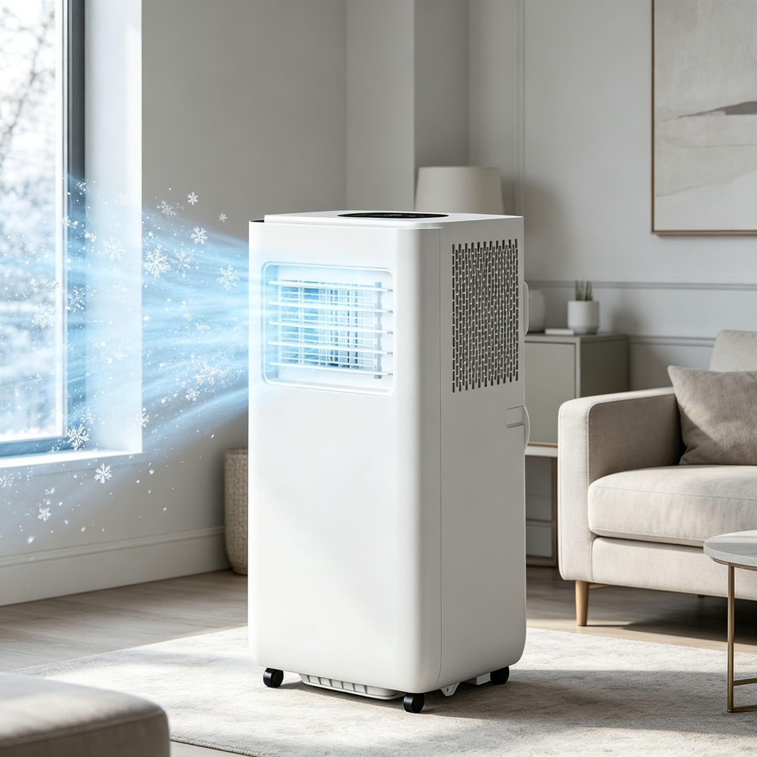 Condizionatore Portatile con Telecomando, Timer 24 Ore e Kit per Finestra; unità Mobile a 2 velocità con Oscillazione a 120°, Ideale per casa e Ufficio 7000BTU-Cold