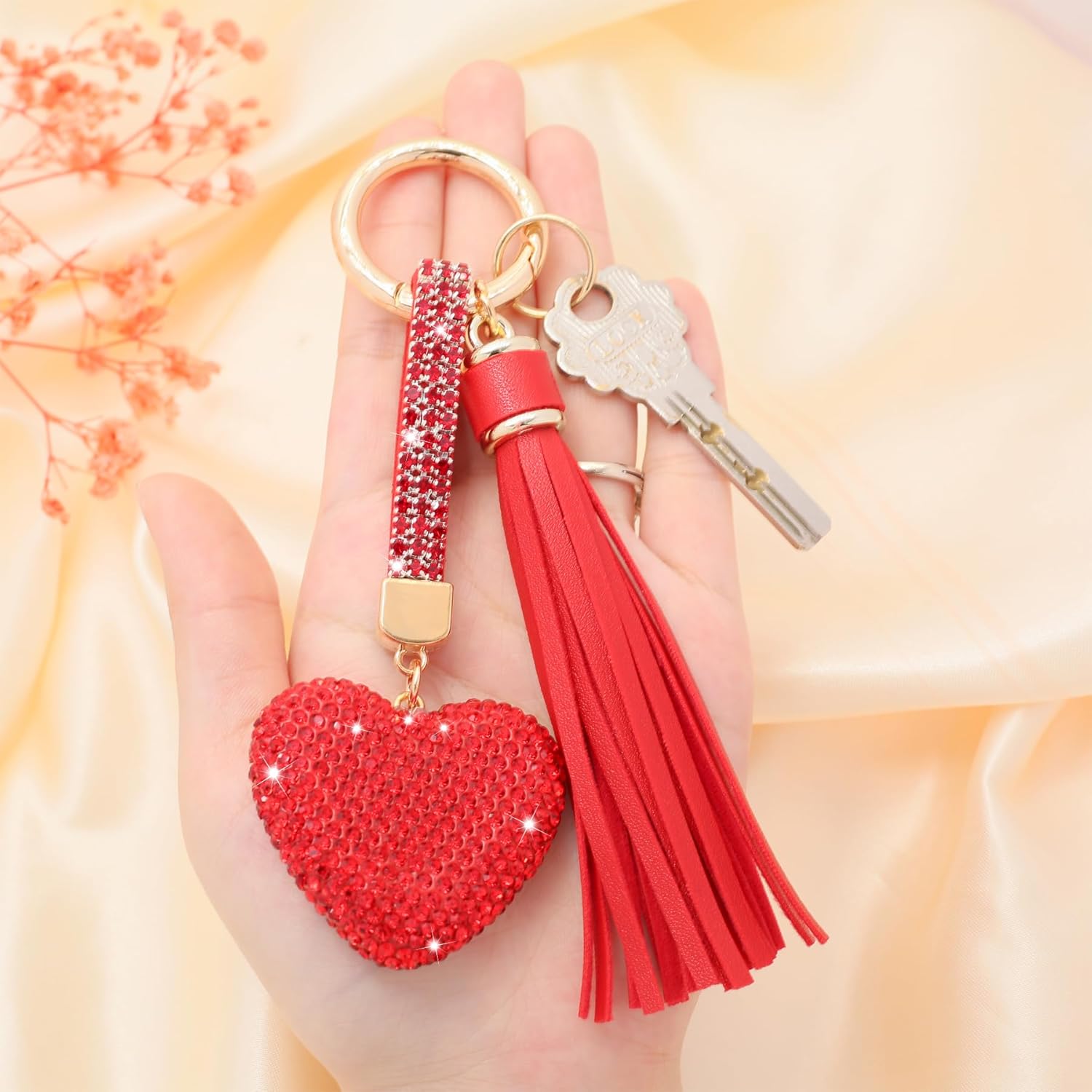 Heart Shape Rhinestone Glitter Keychains for Women Charms Purse Crystal Tassel Car Key Rings Backpacks - Image 4