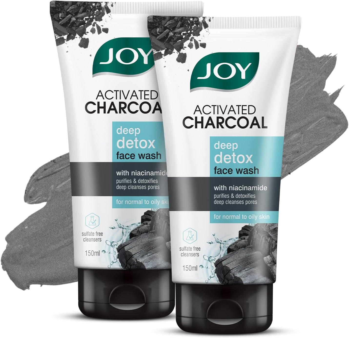 Activated Charcoal Face Wash for Oily Skin 150ml x 2 | Controls Oil & Removes Dirt & Blackheads | Fights Pollution, Reduces Acne & Pimples For a Clearer & Smoother Skin