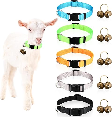 5 juegos de collares de cabra con campanas caballo oveja vaca pasto campanas de cobre collar de perro ajustable de nailon con hebilla de liberación